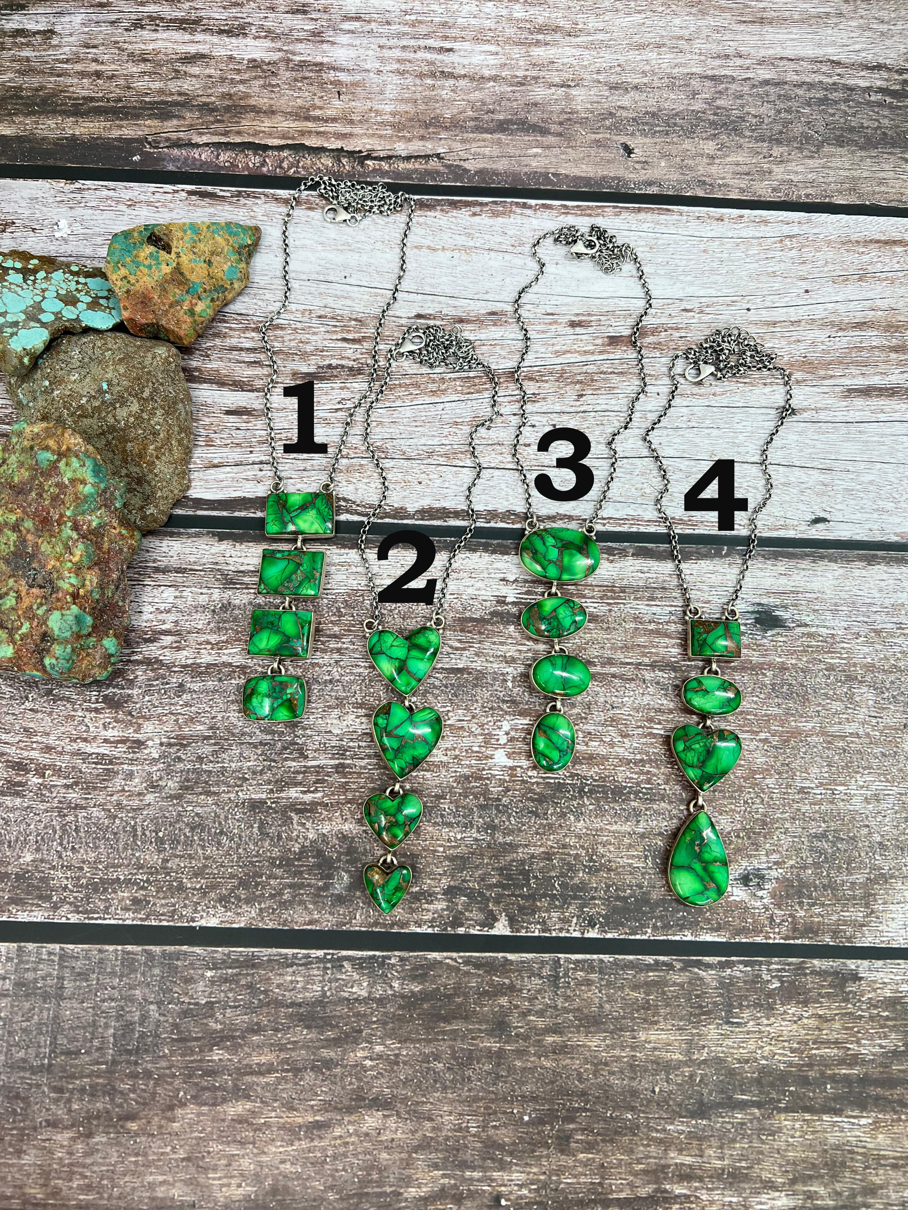 Handmade Sterling Silver Kelly Green Dahlia Necklace with Signed Nizhoni