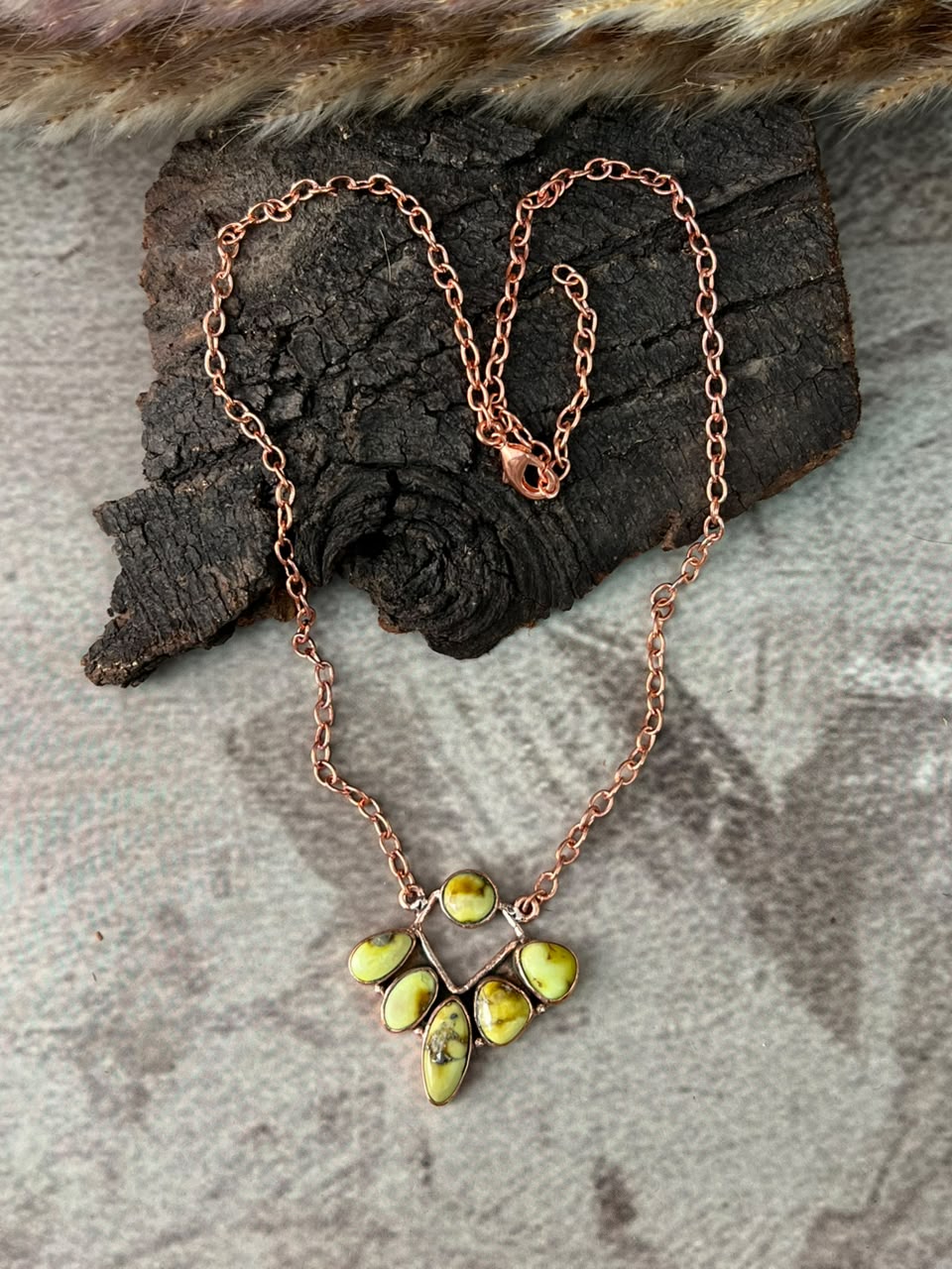 Handmade Palomino Turquoise Copper Collection: Necklace Signed Nizhoni