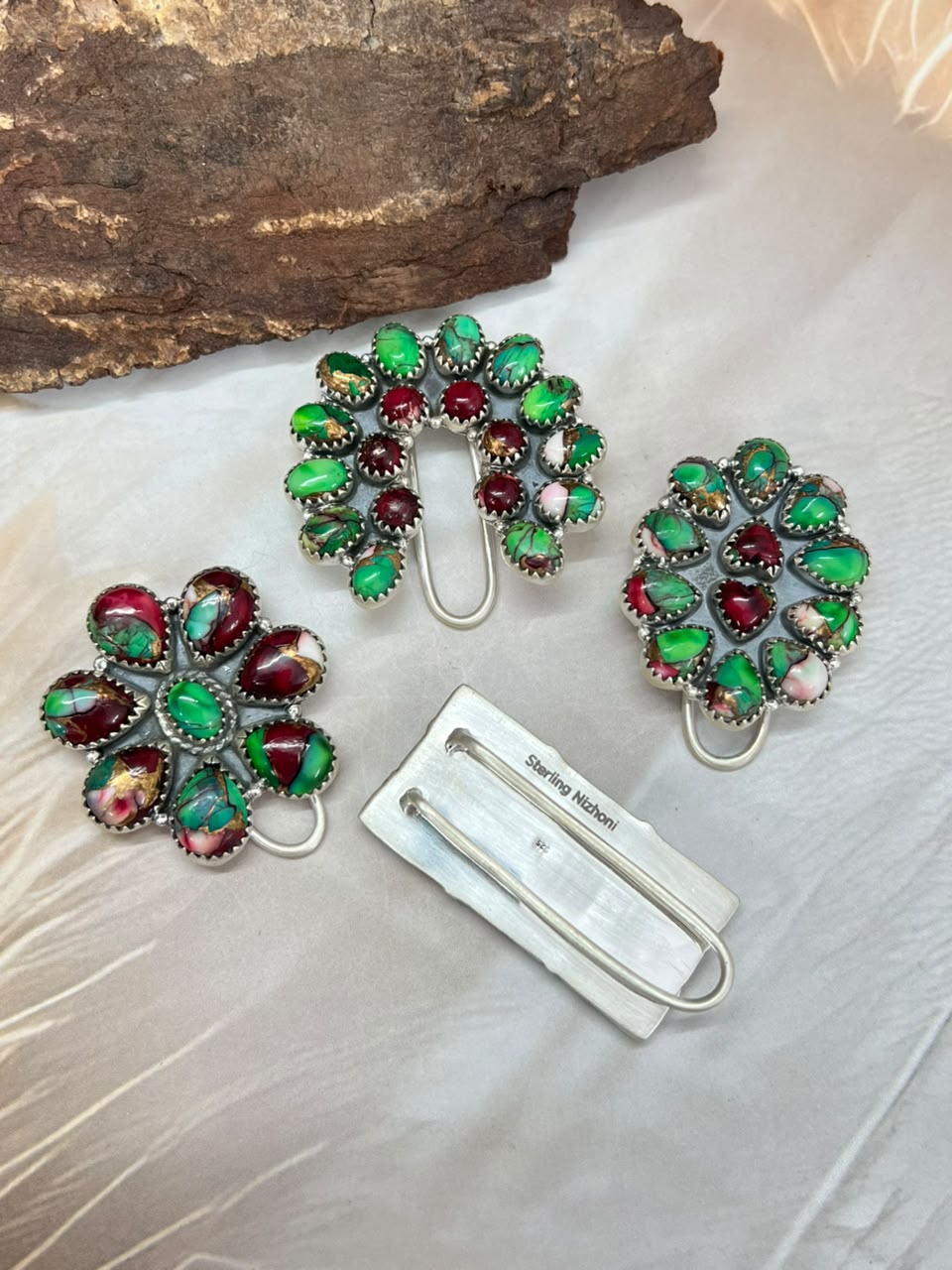 Handmade Sterling Silver Christmas Dahlia Collection: Purse Key Clip Signed Nizhoni