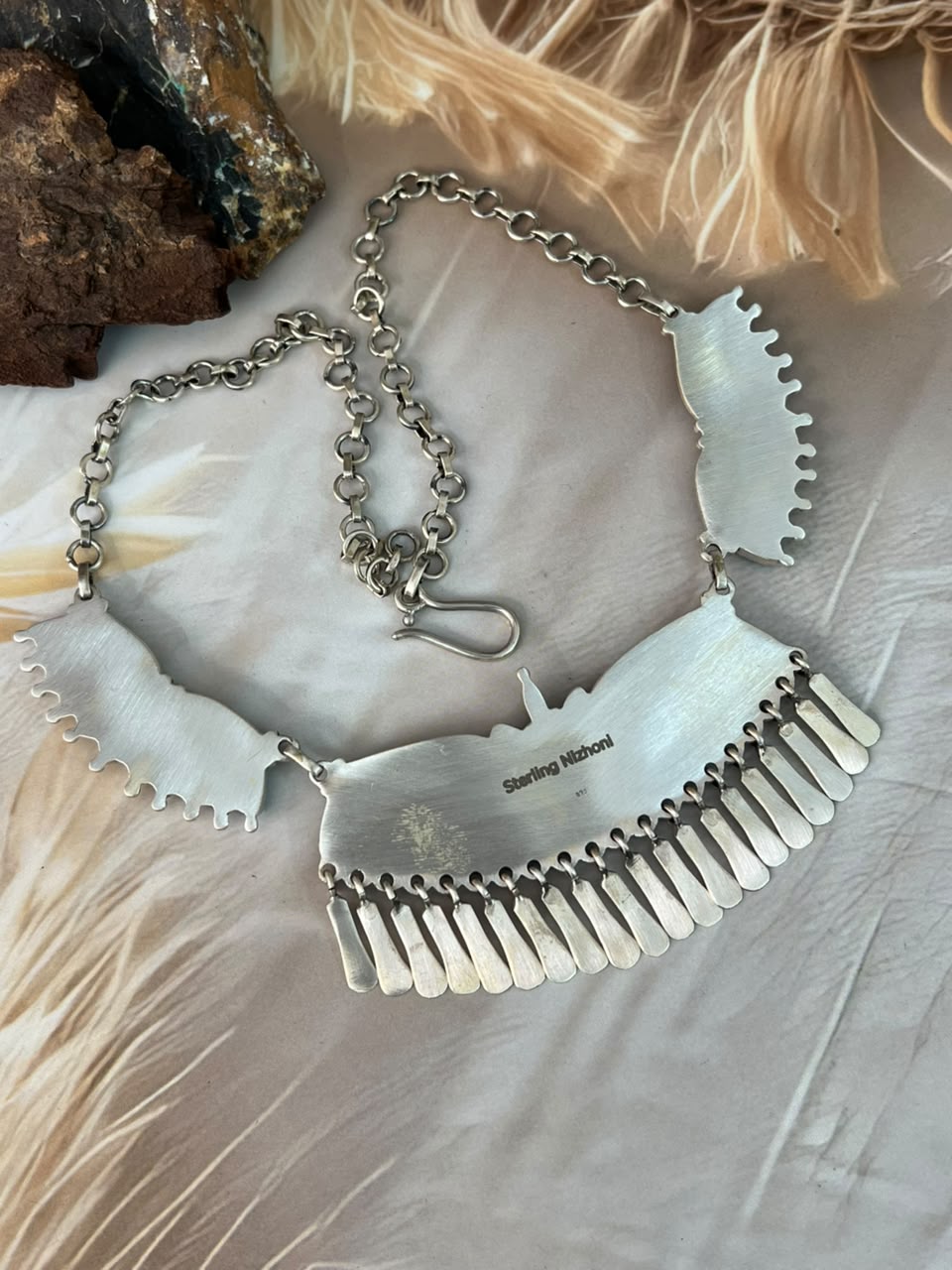 Handmade Sterling Silver Kingman Turquoise Necklace Signed Nizhoni