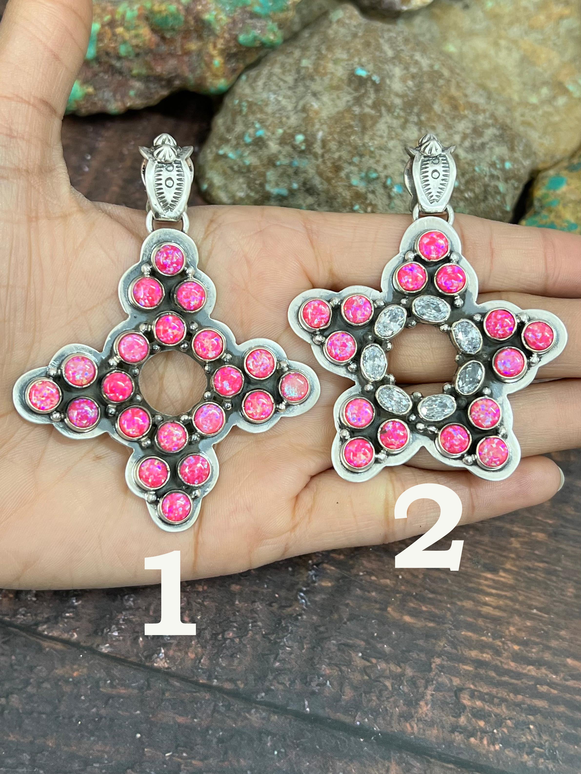 Handmade Sterling Silver Hot Pink with CZ Star Pendant, Signed Nizhoni