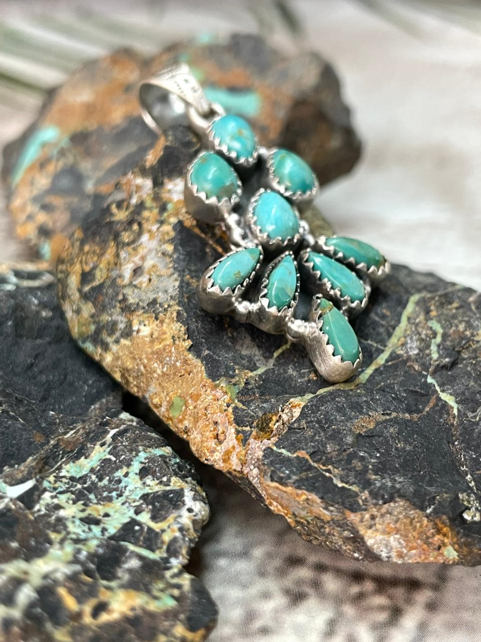 Handmade Sterling Silver Kingman Turquoise Pendant "Signed Nizhoni"