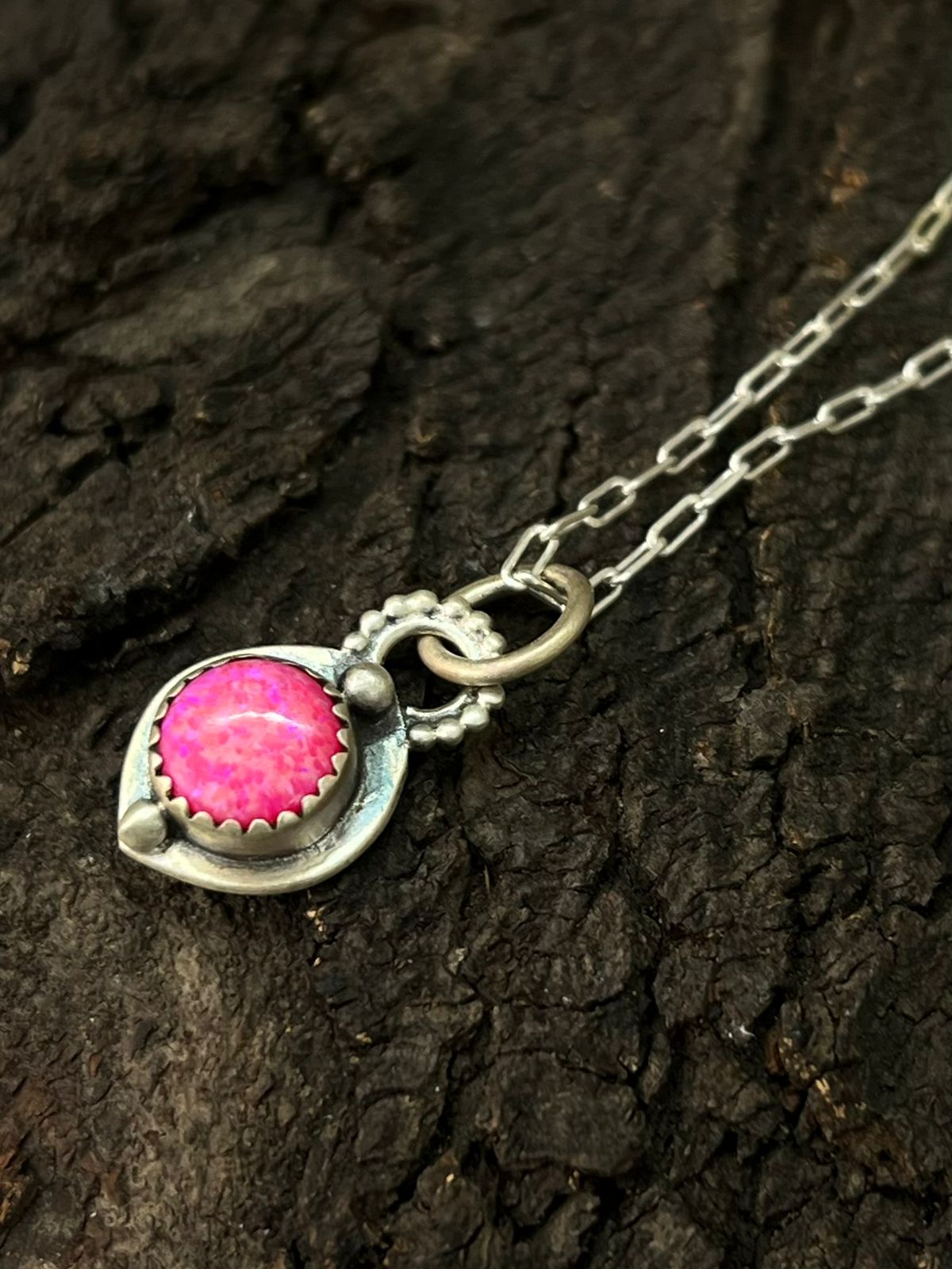 Handmade Sterling Silver Hot Pink Necklace "Signed Nizhoni"