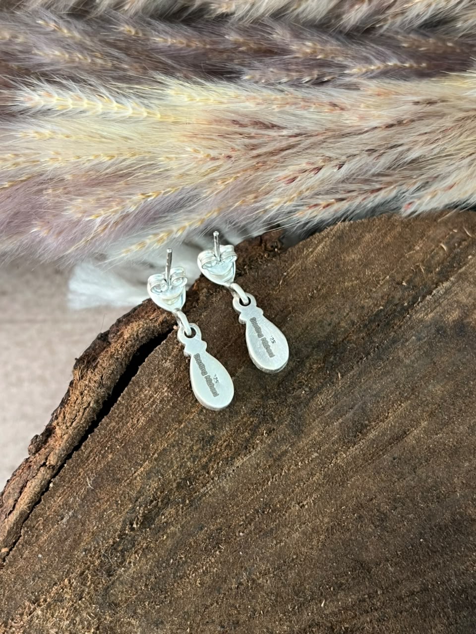 Handmade Sterling Silver Kingman Turquoise Post Dangle Earrings Signed Nizhoni
