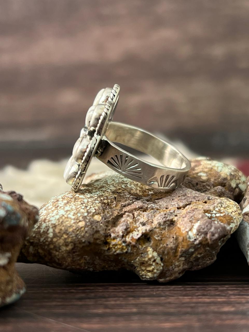 Handmade Sterling Silver Golden Hills with White Collection Adjustable Ring "Signed Nizhoni"