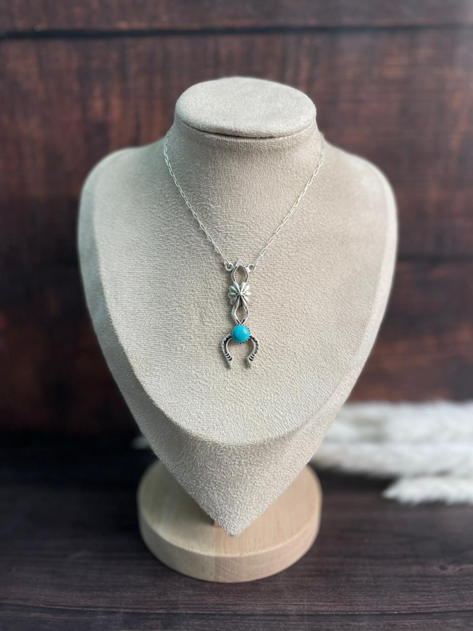 Handmade Sterling Silver Kingman Turquoise Necklace "Signed Nizhoni"
