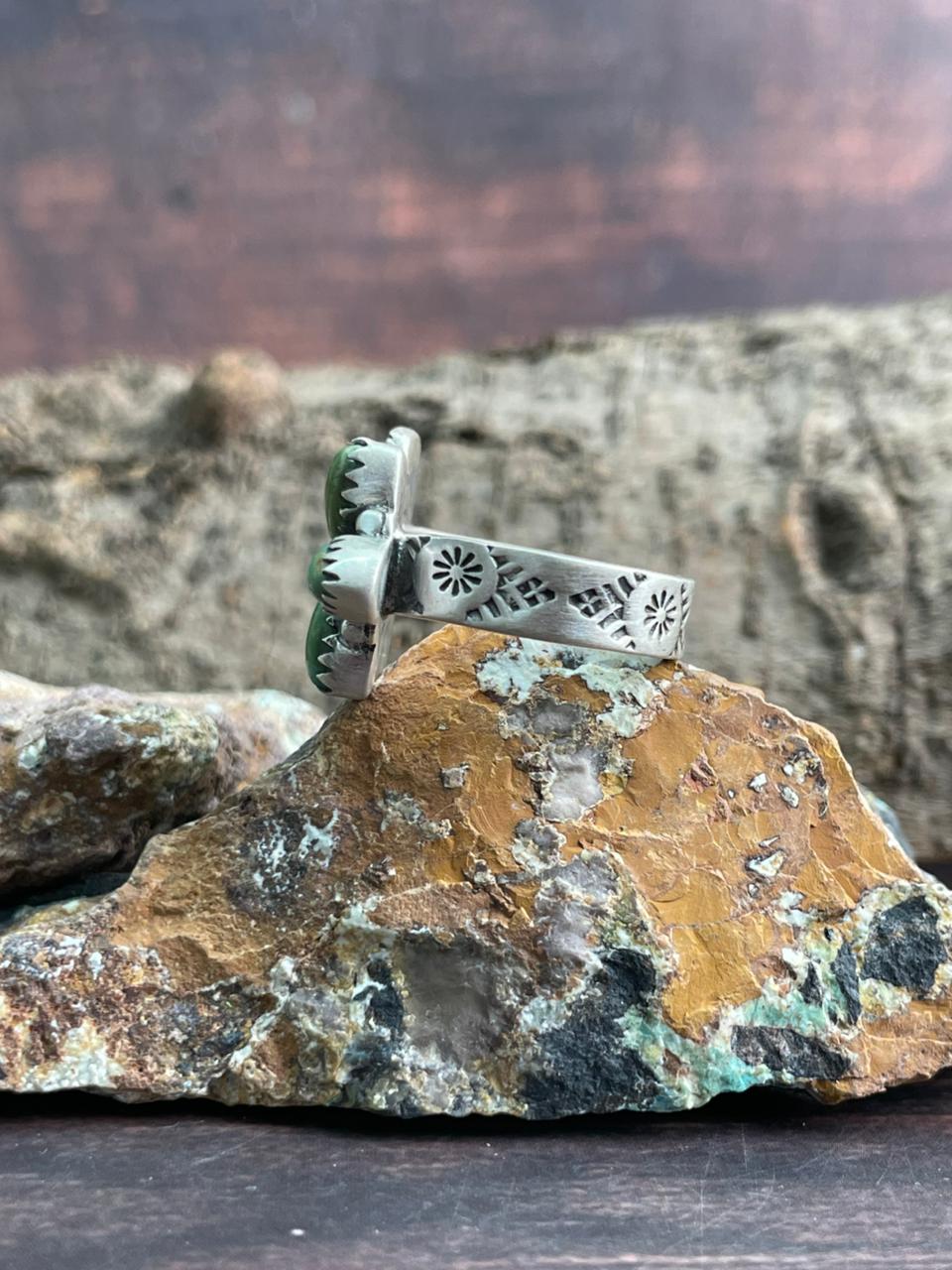 Handmade Sterling Silver Kingman Turquoise Adjustable Ring "Signed Nizhoni"