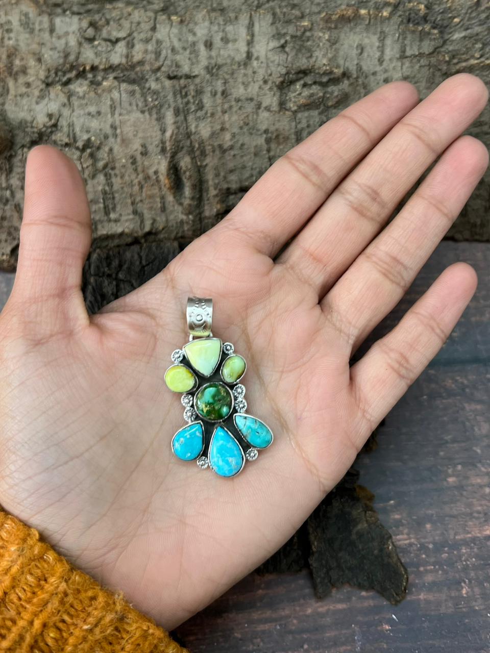 Handmade Sterling Silver Sonoran, White Water, Palomino Pendant "Signed Nizhoni"