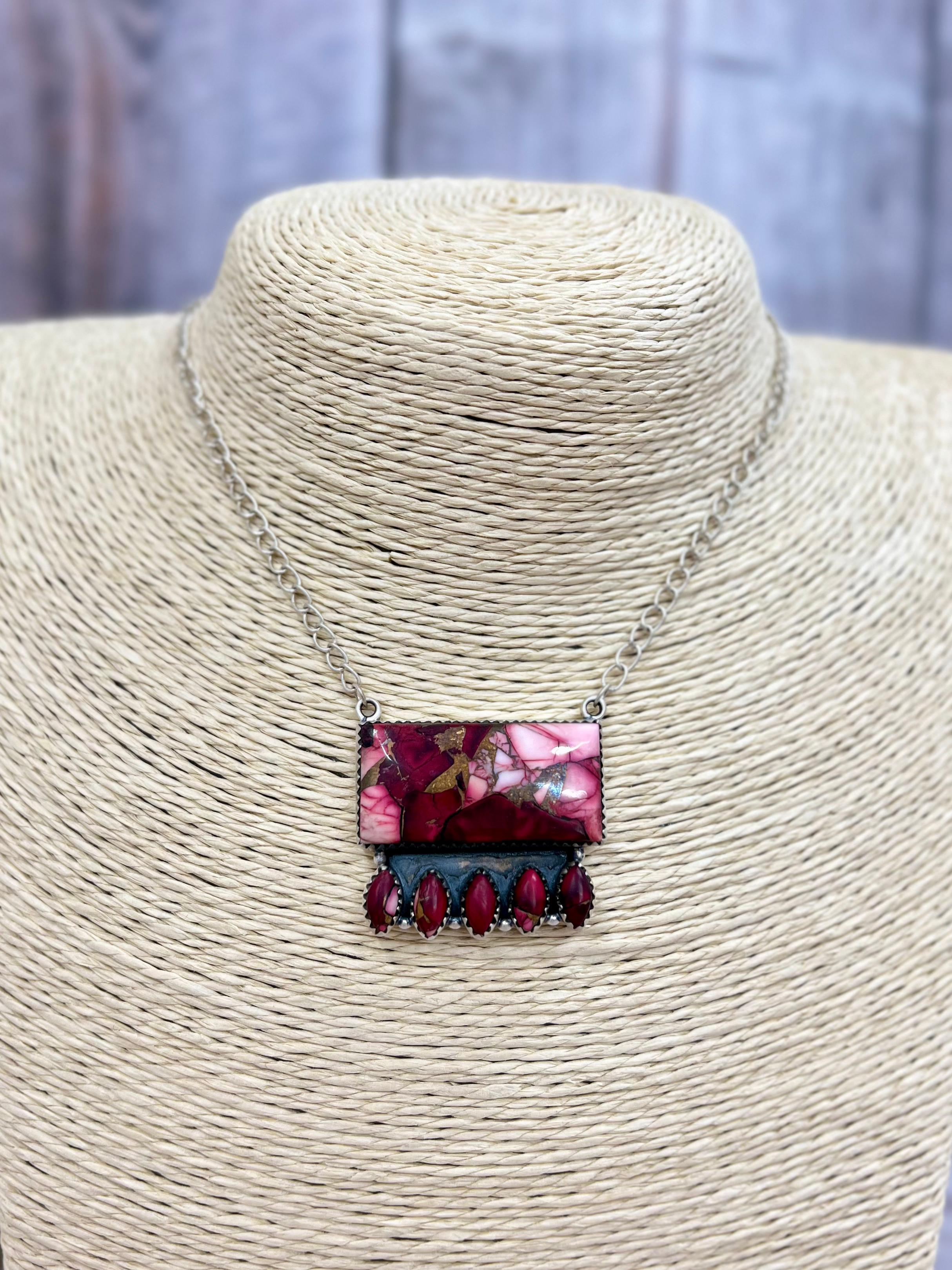 Handmade Sterling Silver Dahlia Rose Necklace with Signed Nizhoni (4)