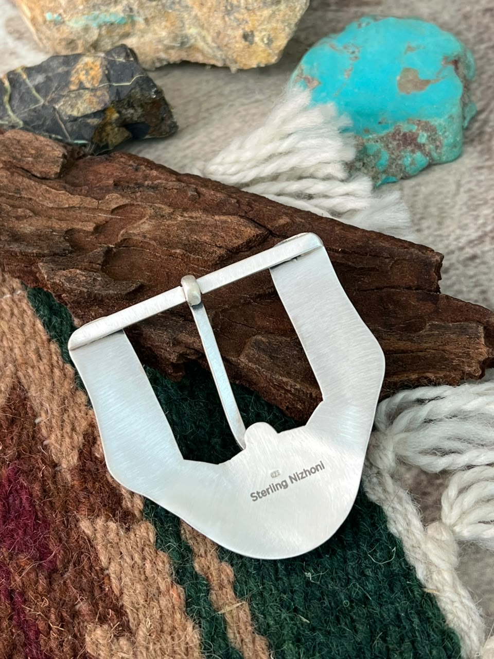 Handmade Sterling Silver Egyptian Turquoise Belt Buckle Signed Nizhoni