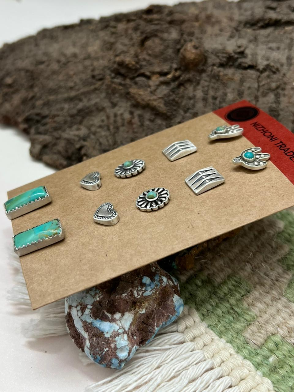 Handmade Sterling Silver Kingman Turquoise Earrings Set "Signed Nizhoni"