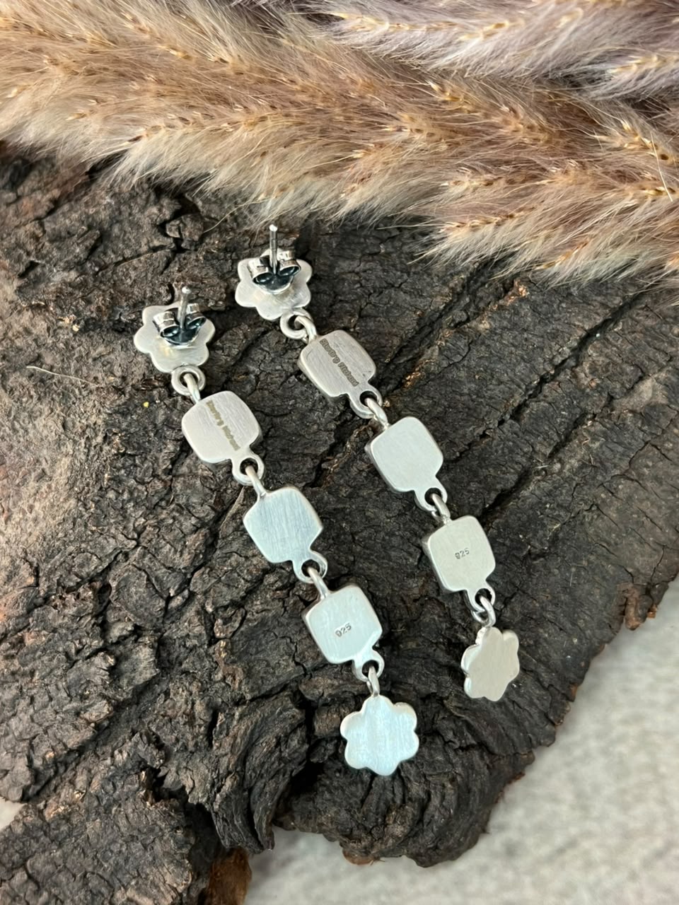 Handmade Sterling Silver Cotton Candy Post Dangle Earrings Signed Nizhoni