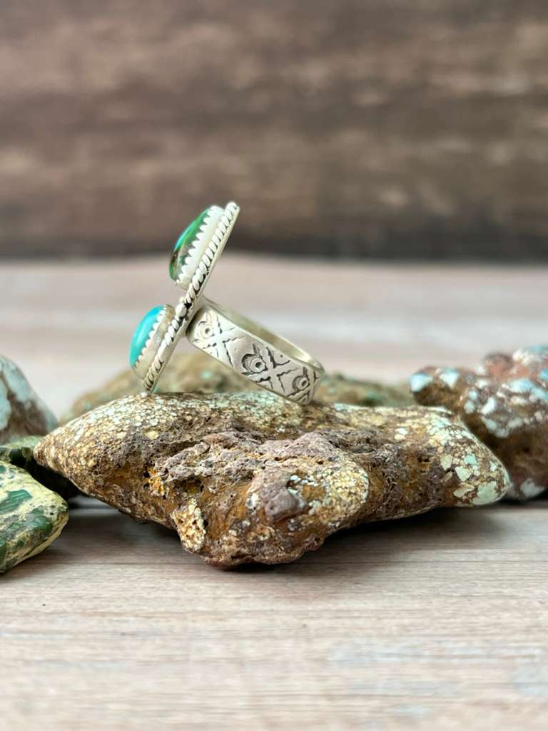 Handmade Sterling Silver Kingman Turquoise Adjustable Ring "Signed Nizhoni"