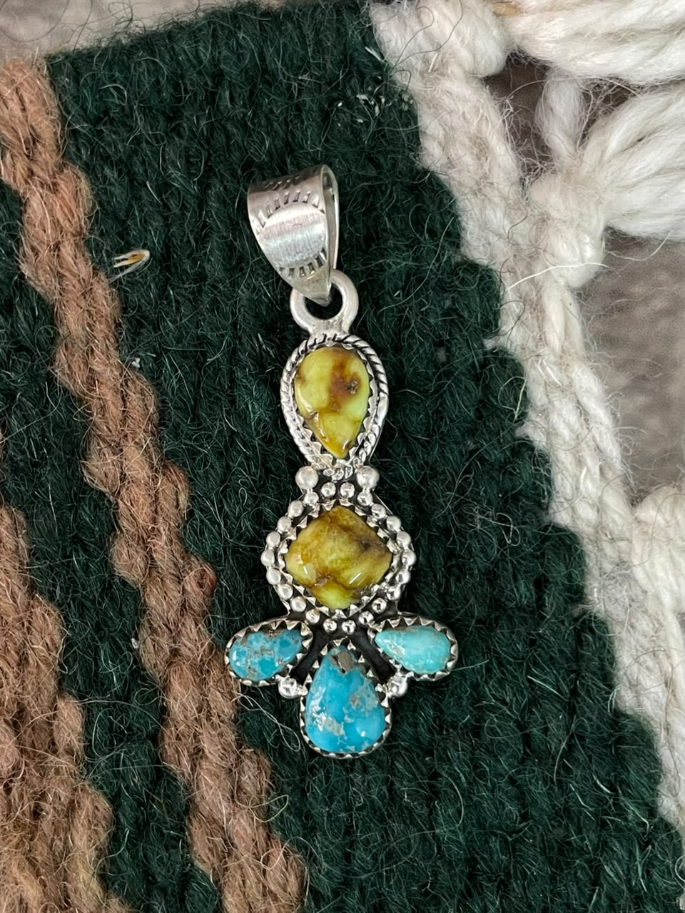 Handmade Sterling Silver White water with Palomino Turquoise Pendant Signed Nizhoni