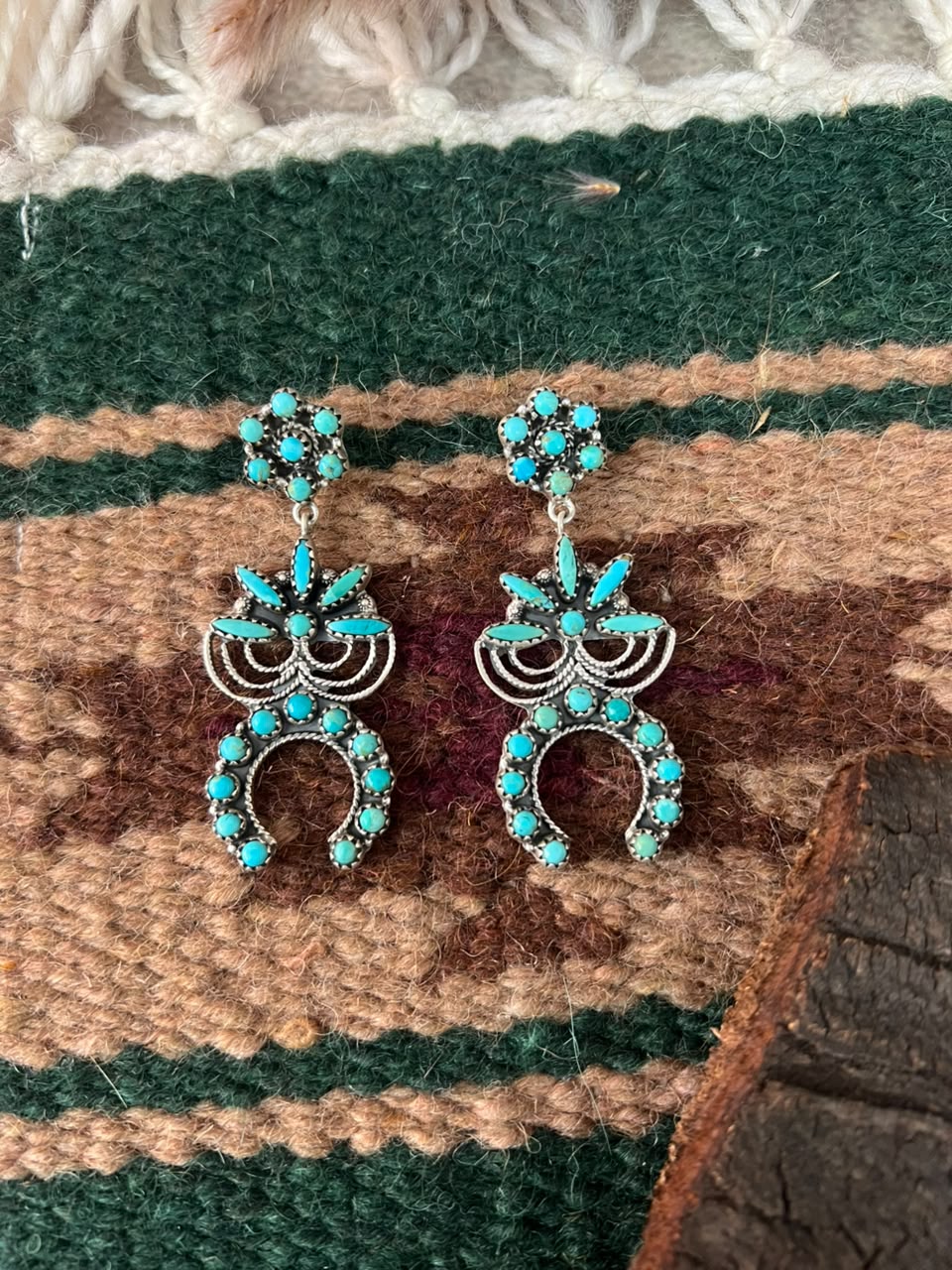 Handmade Sterling Silver Kingman Turquoise Post Dangle Naja Earrings Signed Nizhoni