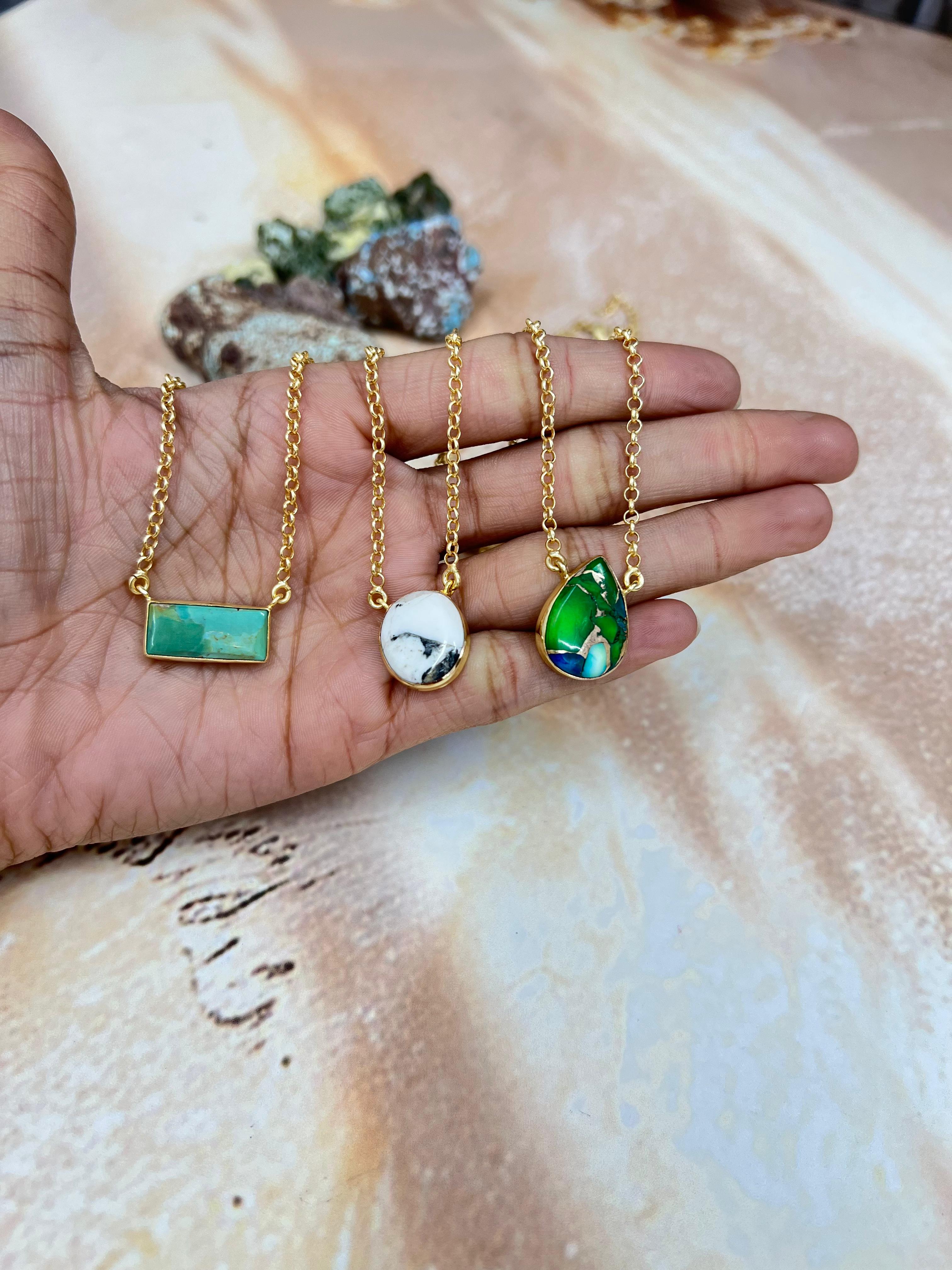 “The Golden Collection” Natural White Buffalo, Peacock Dahlia, Kingman Turquoise Necklace