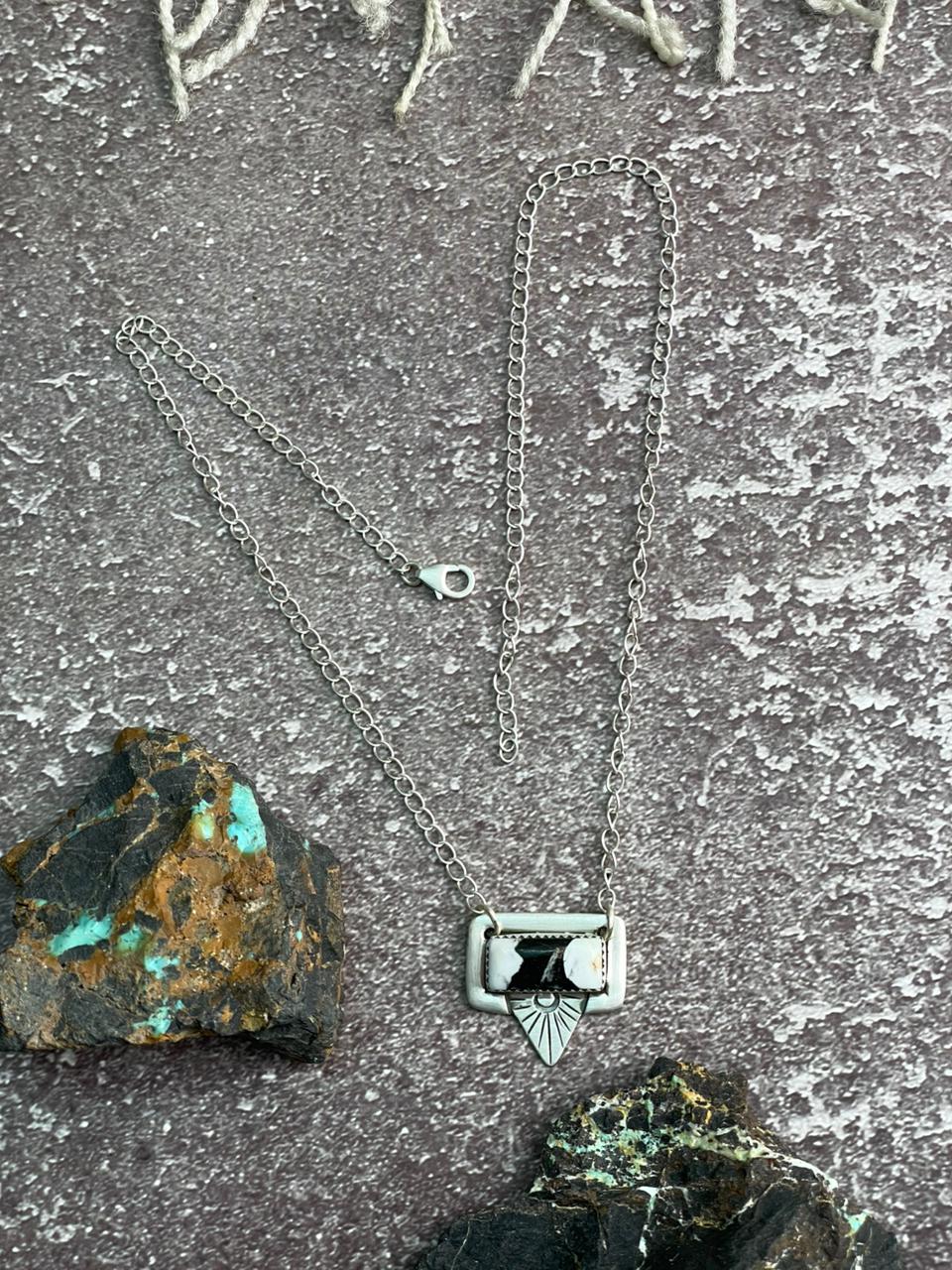 Handmade Sterling Silver White Buffalo Necklace "Signed Nizhoni"