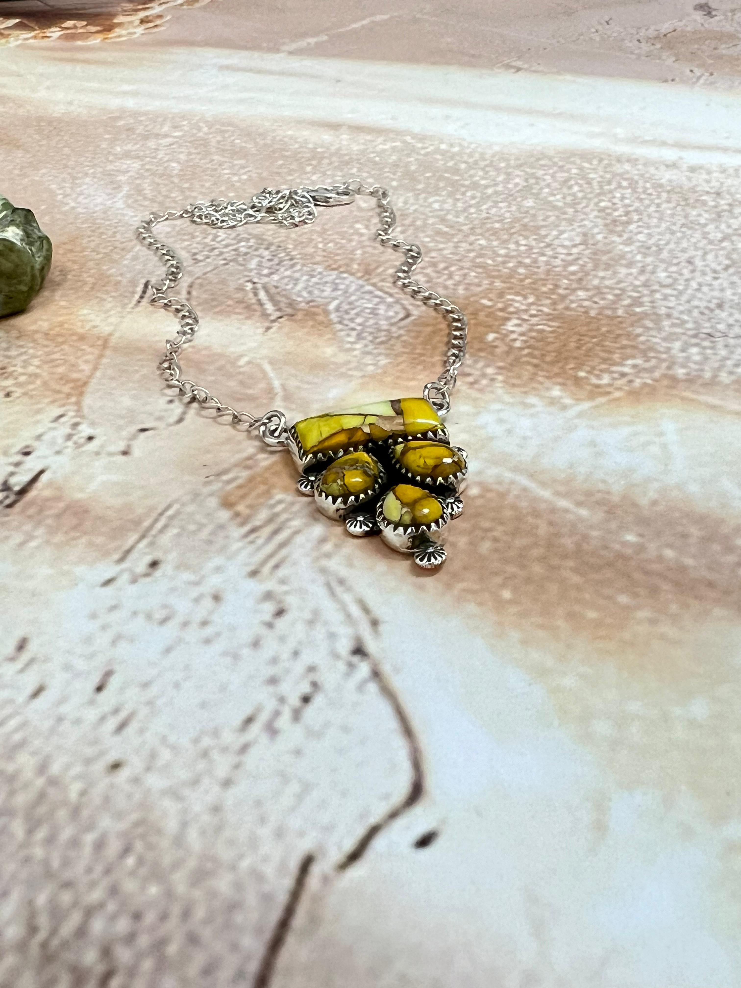 Handmade Sterling Silver Honey Dahlia Necklace with Signed Nizhoni