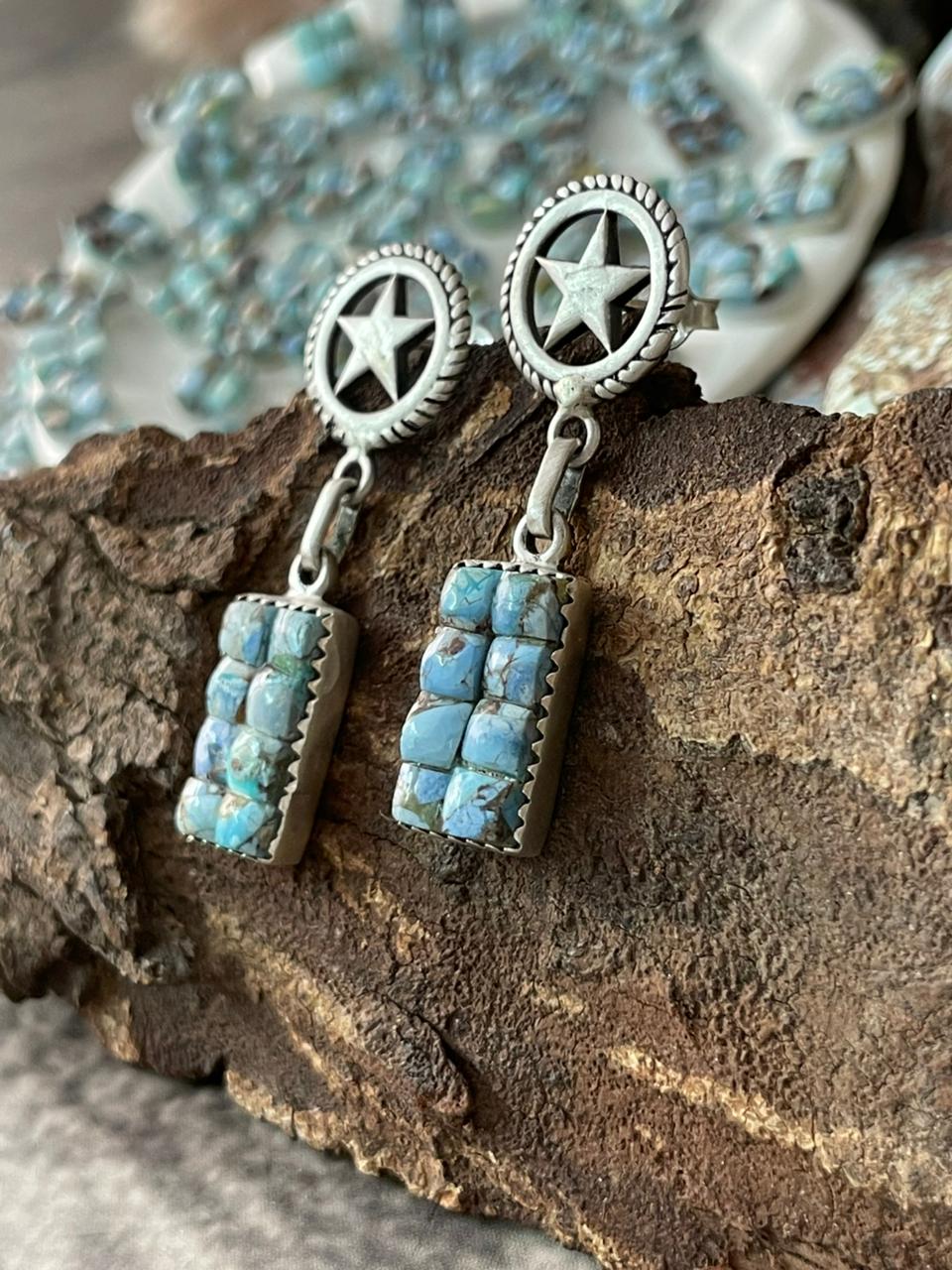 Handmade Sterling Silver Golden Hills Cobble Collection Post Dangle Earrings "Signed Nizhoni"