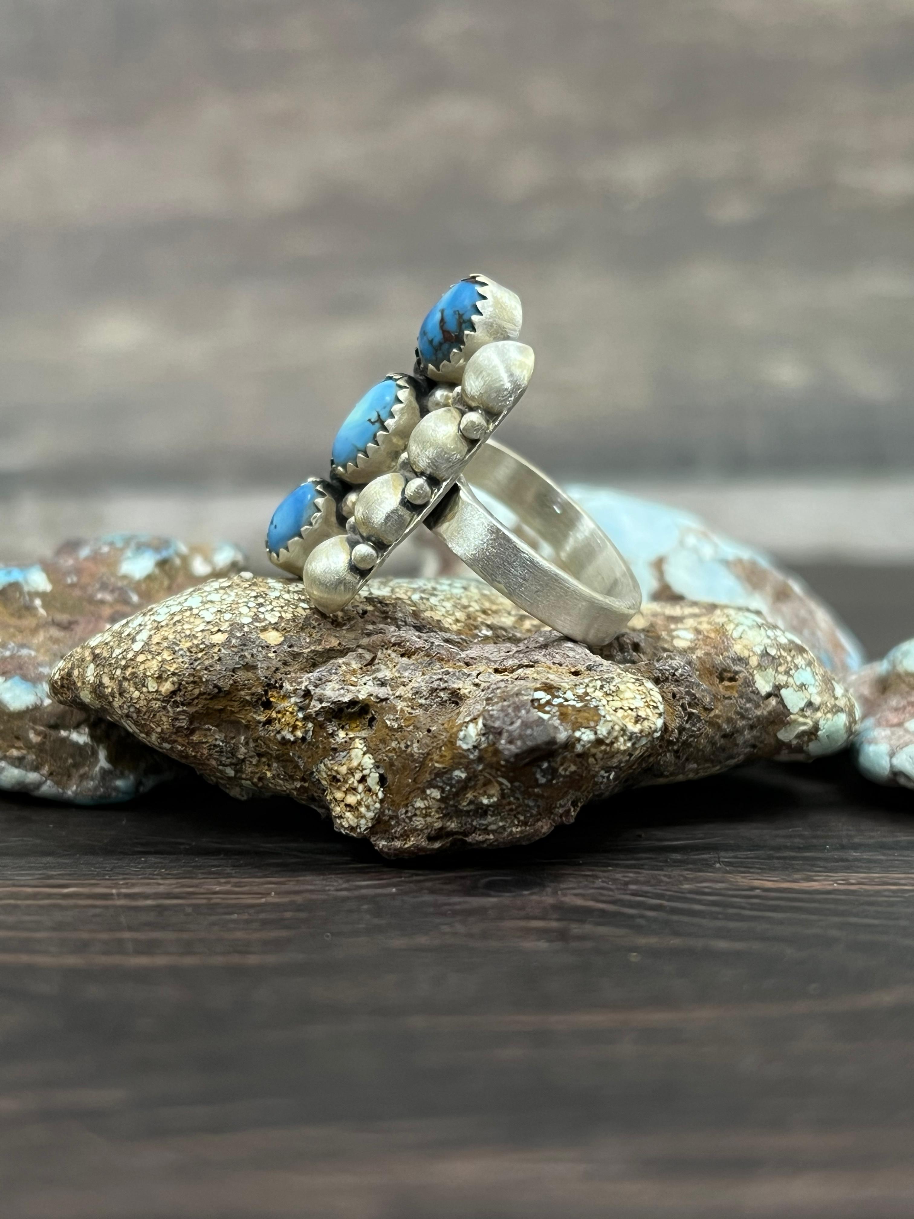 Handmade Sterling Silver with Golden Hills Turquoise Adjustable Ring With Signed Nizhoni