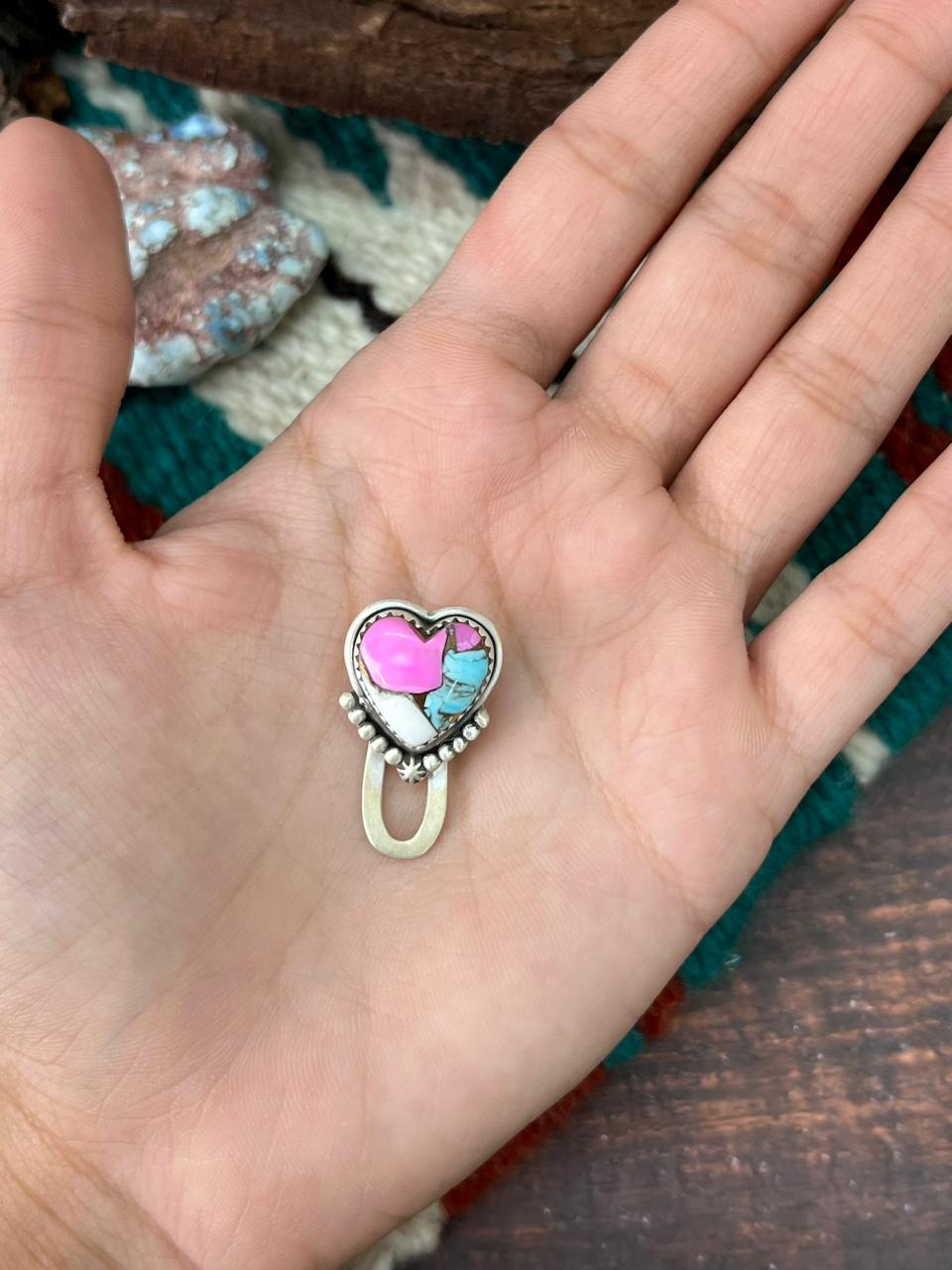 Handmade Sterling Silver Cotton Candy Purse Key Clip "Signed Nizhoni"