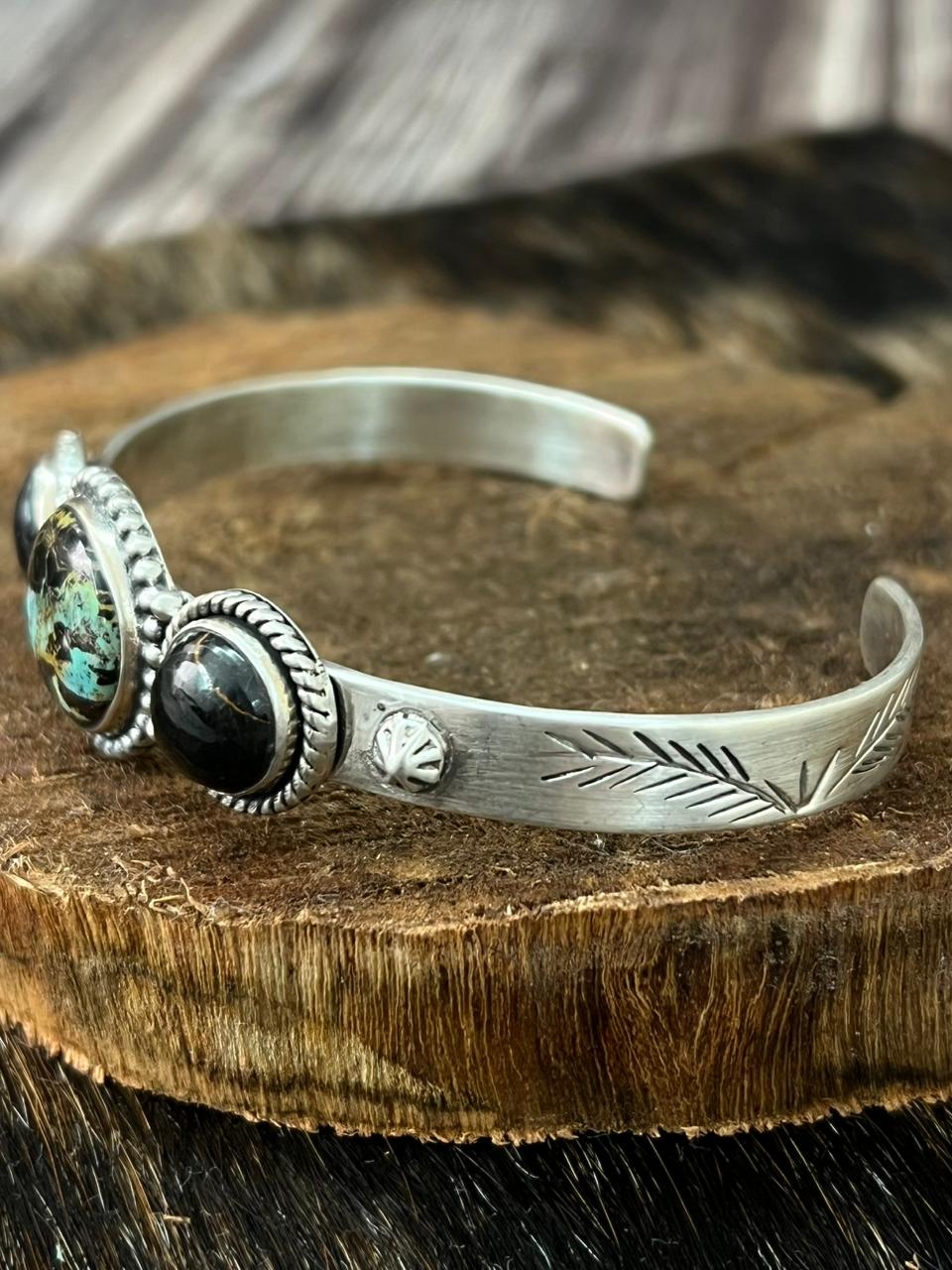 Handmade Sterling Silver Blackjack Turquoise Bracelet "Signed Nizhoni"