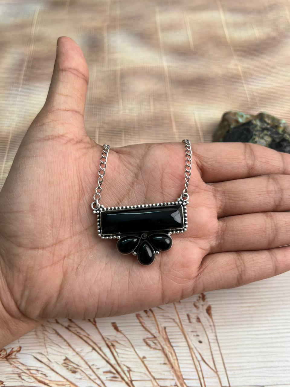 Handmade Sterling Silver Black Onyx Necklace "Signed Nizhoni"