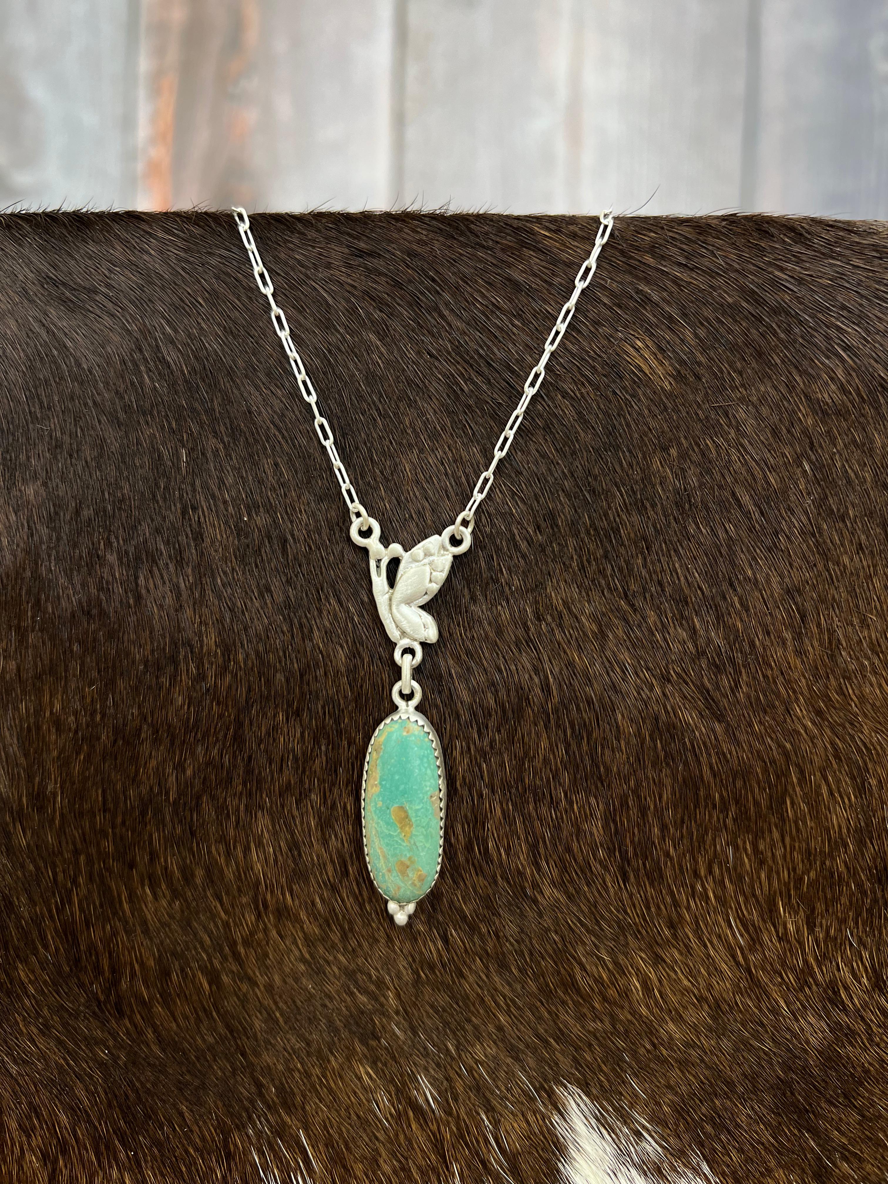 Handmade Sterling Silver Kingman Turquoise Necklace with Signed Nizhoni