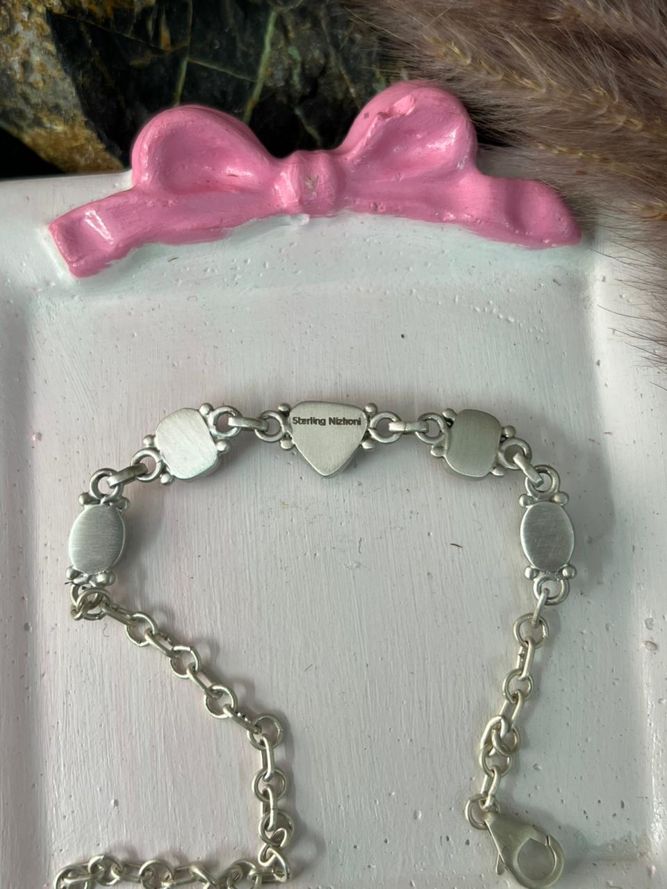Handmade Sterling Silver Orange Mojave with Kingman and Irish Dahlia Chain Bracelet "Signed Nizhoni"