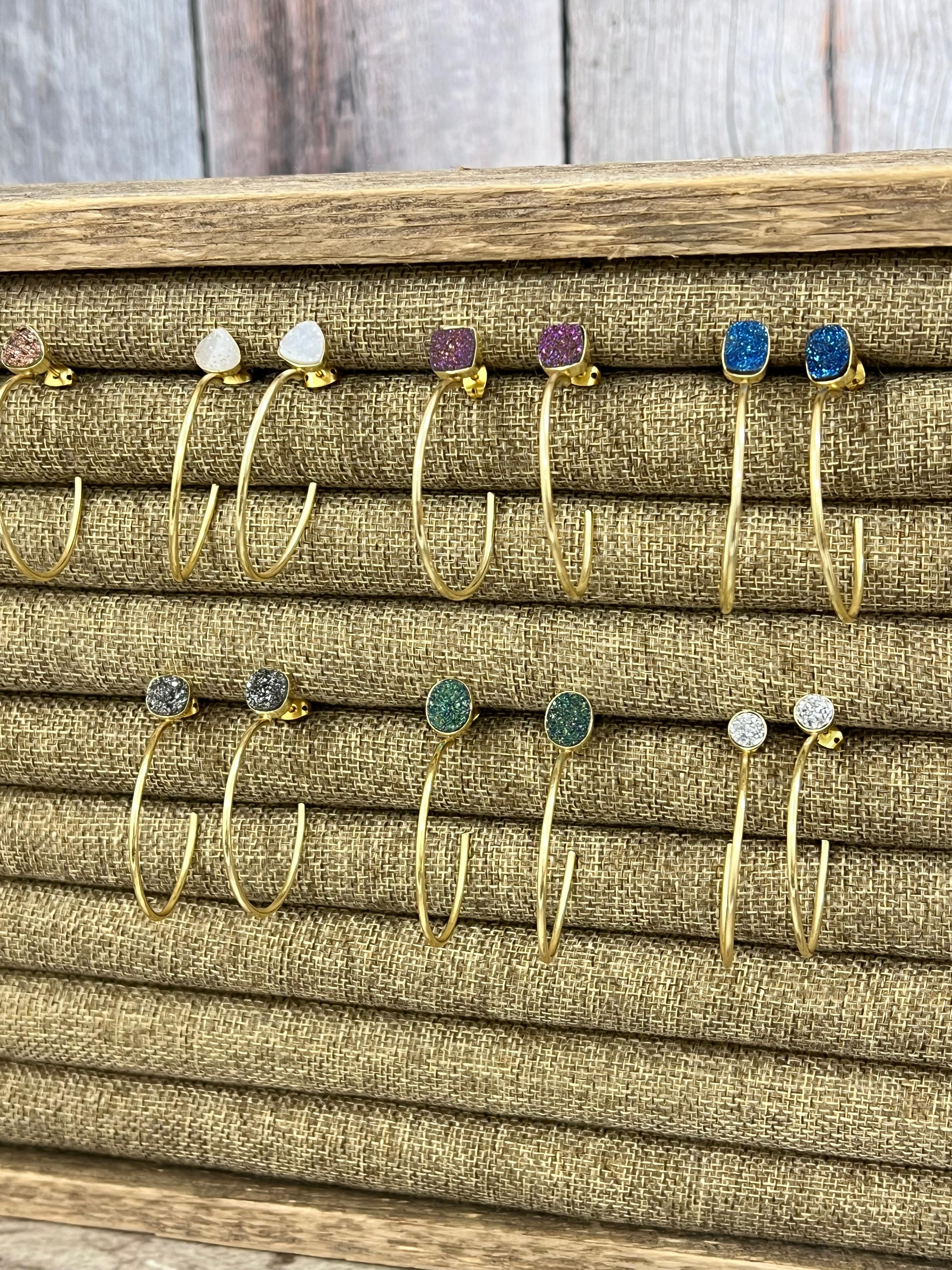 “The Boho Collection” Handmade Natural Druzy Open Hoop Earrings