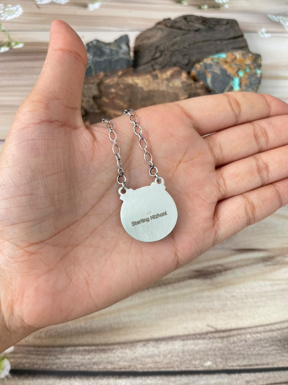 Handmade Sterling Silver Gem Silica Collection: Necklace Signed Nizhoni