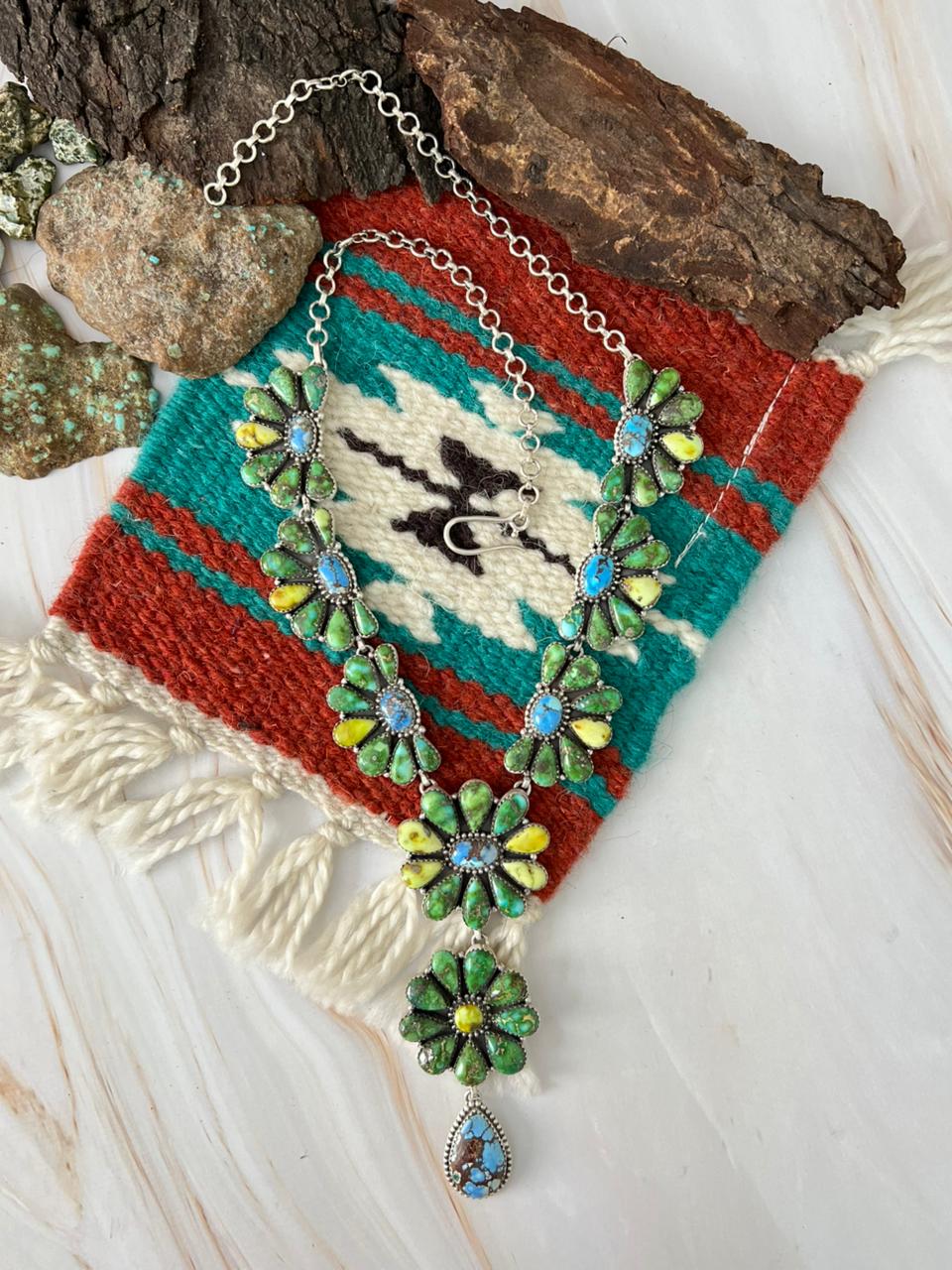 Handmade Sterling Silver Palomino with Golden Hills and Sonoran Mountain Turquoise Necklace "Signed Nizhoni"