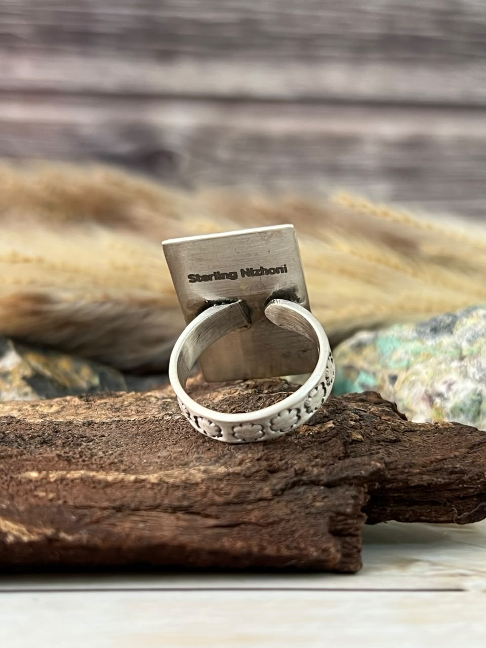 Handmade Sterling Silver White Buffalo Adjustable Ring Signed Nizhoni