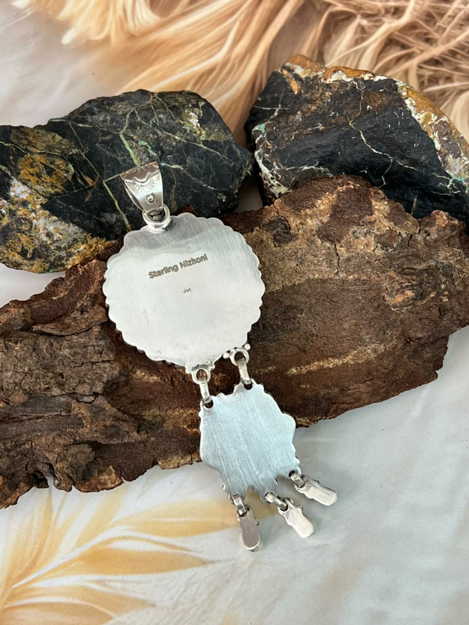 Handmade Sterling Silver Kingman Turquoise Pendant Signed Nizhoni