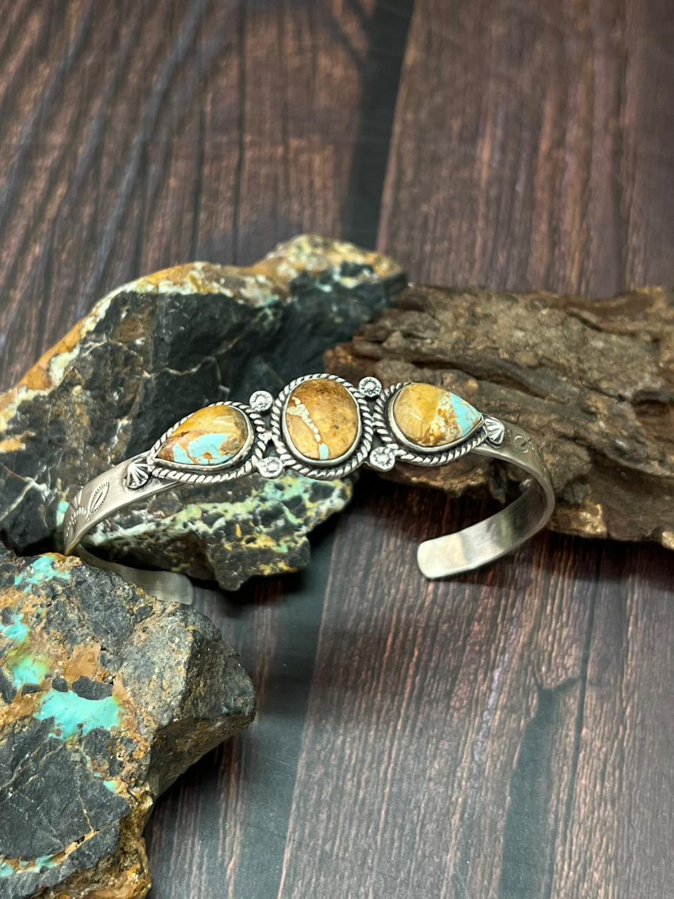 Handmade Sterling Silver Royston Ribbon Turquoise Cuff Bracelet "Signed Nizhoni"