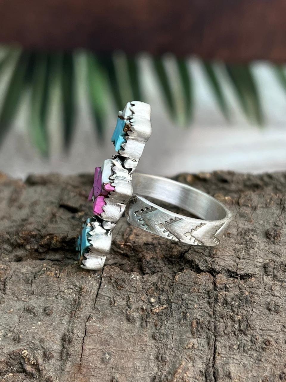 Handmade Sterling Silver Cotton Candy Star Adjustable Ring "Signed Nizhoni"