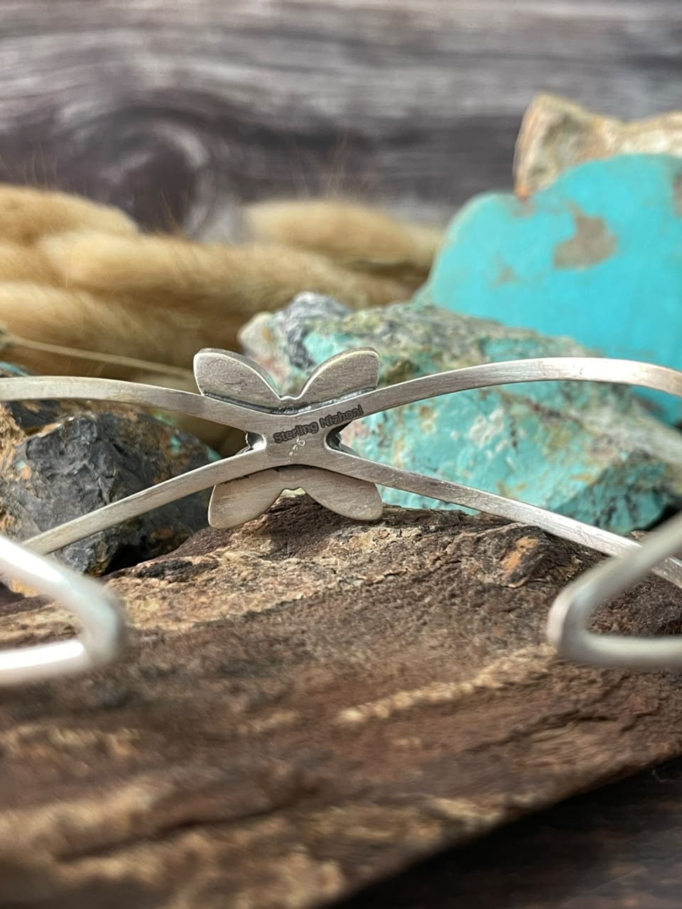 Handmade Sterling Silver Kingman Turquoise Cuff Bracelet Signed Nizhoni