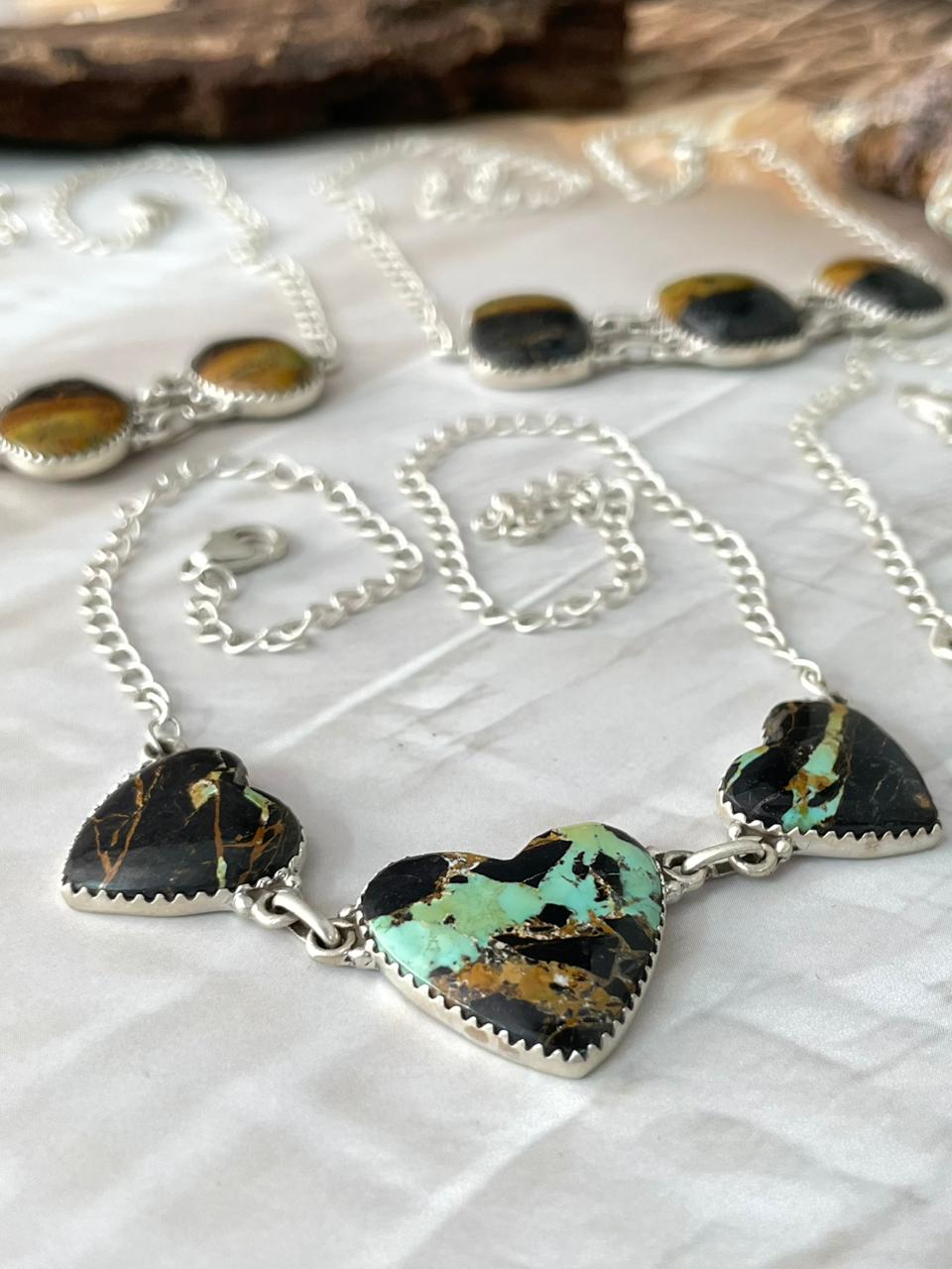Handmade Sterling Silver Blackjack Turquoise Necklace "Signed Nizhoni"