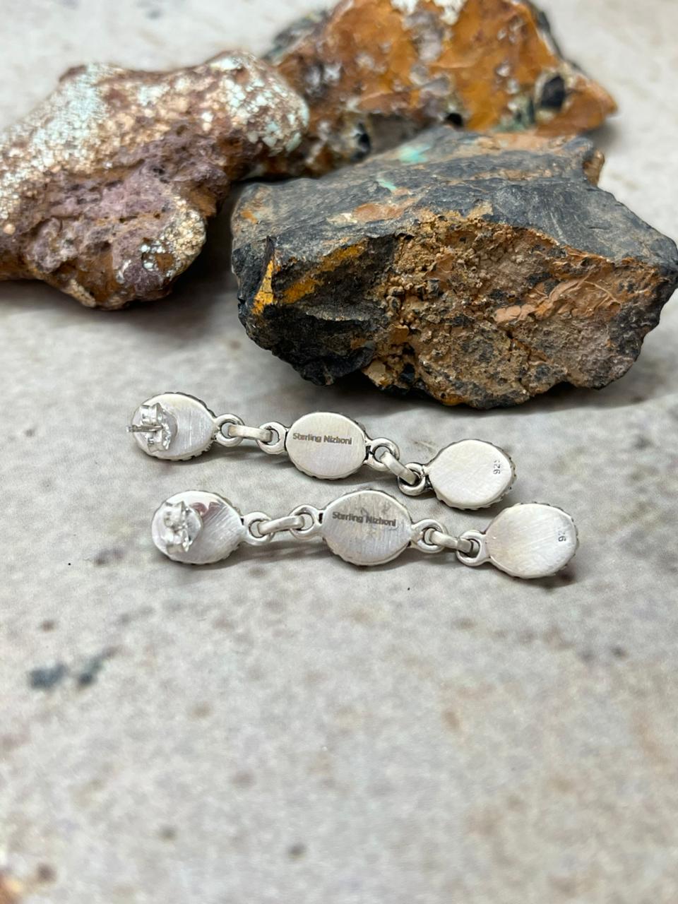 Handmade Sterling Silver Wildhorse Magnesite Post Dangle Earrings "Signed Nizhoni"