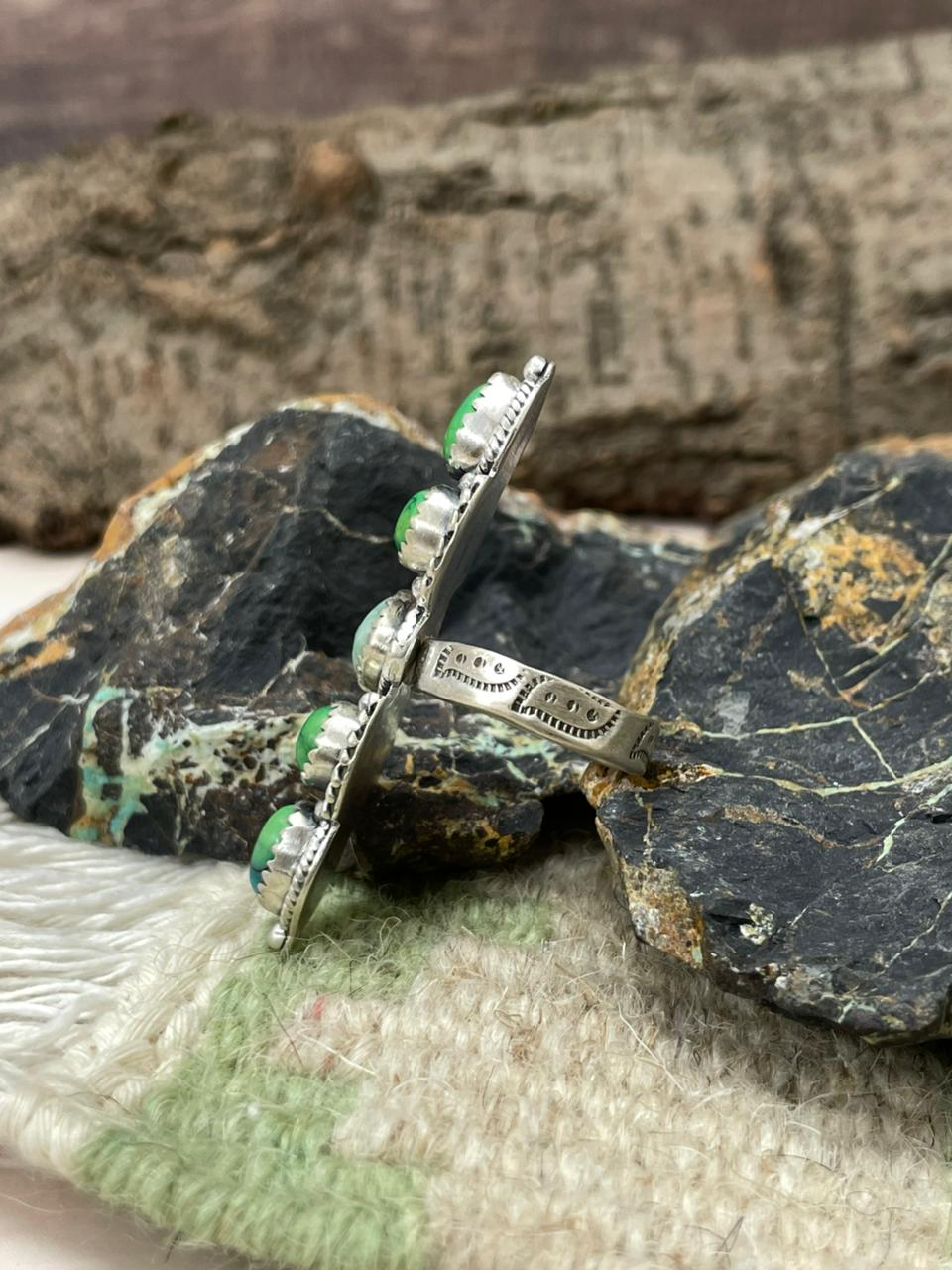 Handmade Sterling Silver Peacock Dahlia with Paloma Adjustable Ring "Signed Nizhoni" (4)