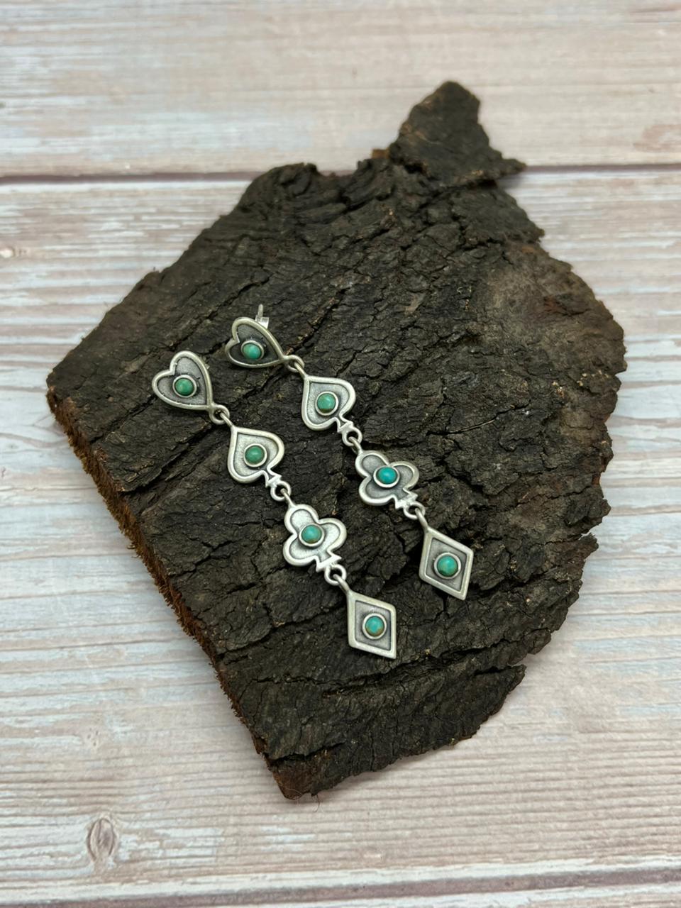 Handmade Sterling Silver Kingman Turquoise Post Dangle Earrings "Signed Nizhoni"