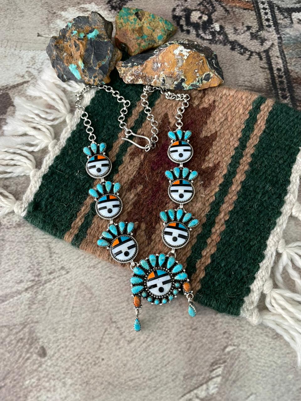 Handmade Sterling Silver Turquoise and MOP Necklace "Signed Nizhoni"