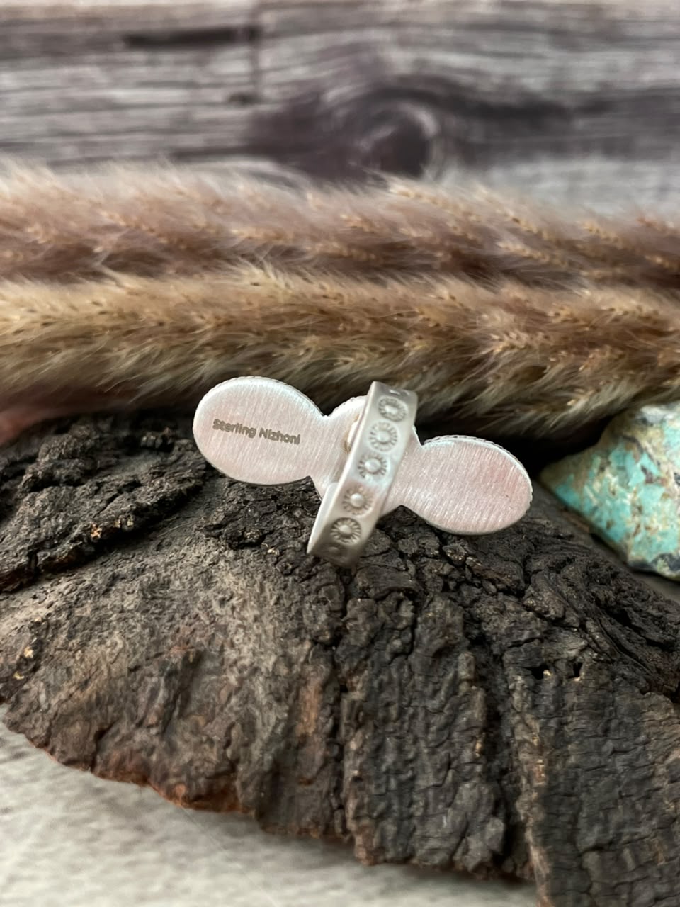 Handmade Sterling Silver Egyptian Turquoise Adjustable Ring Signed Nizhoni