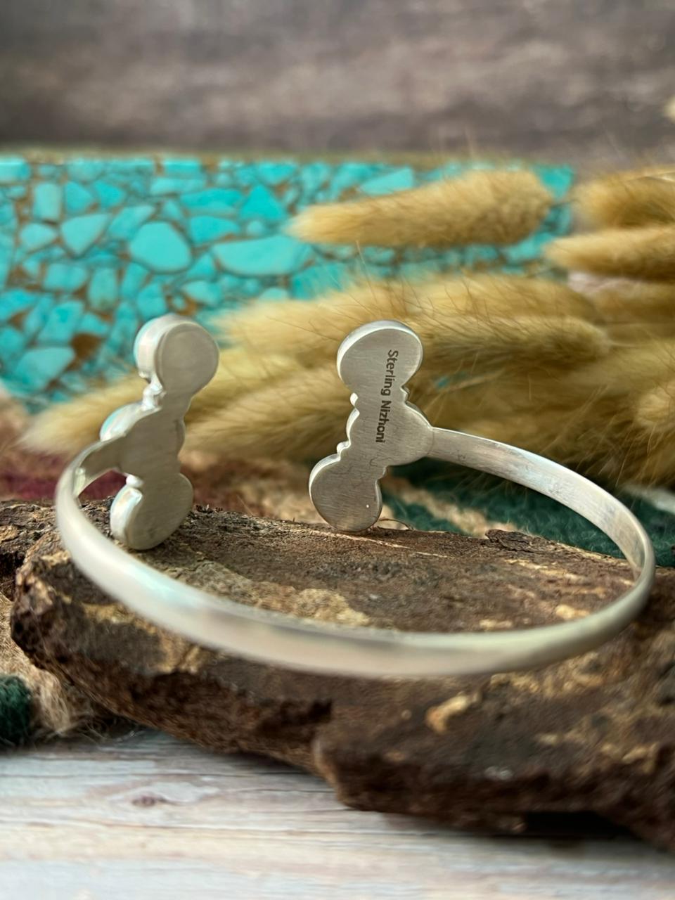 Handmade Sterling Silver Mint Dahlia Collection: Cuff Bracelet "Signed Nizhoni"