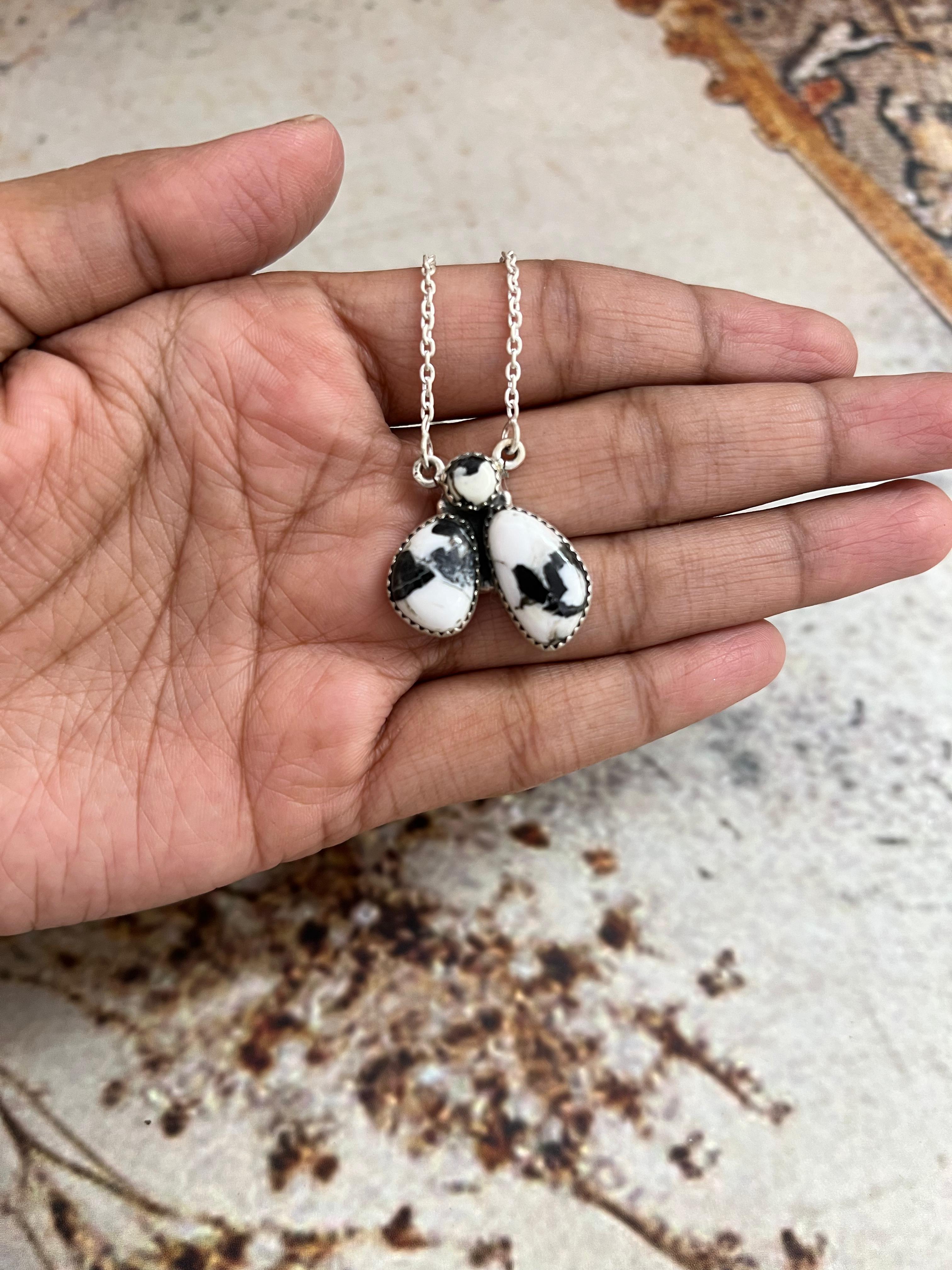 Handmade Sterling Silver White Buffalo Necklace with Signed Nizhoni (3)