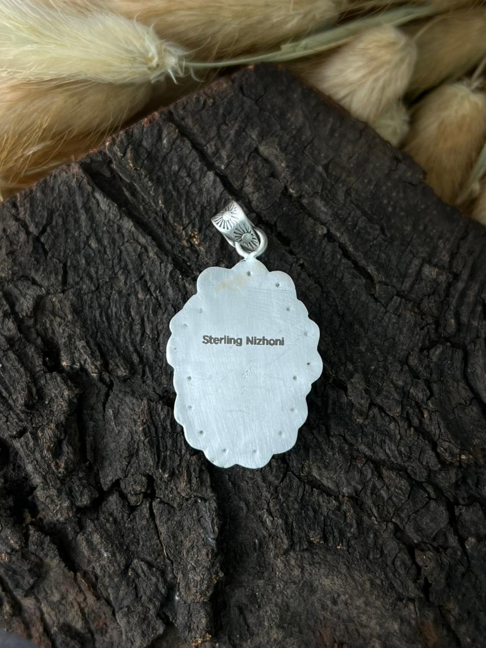 Handmade Sterling Silver White Buffalo Pendant "Signed Nizhoni"