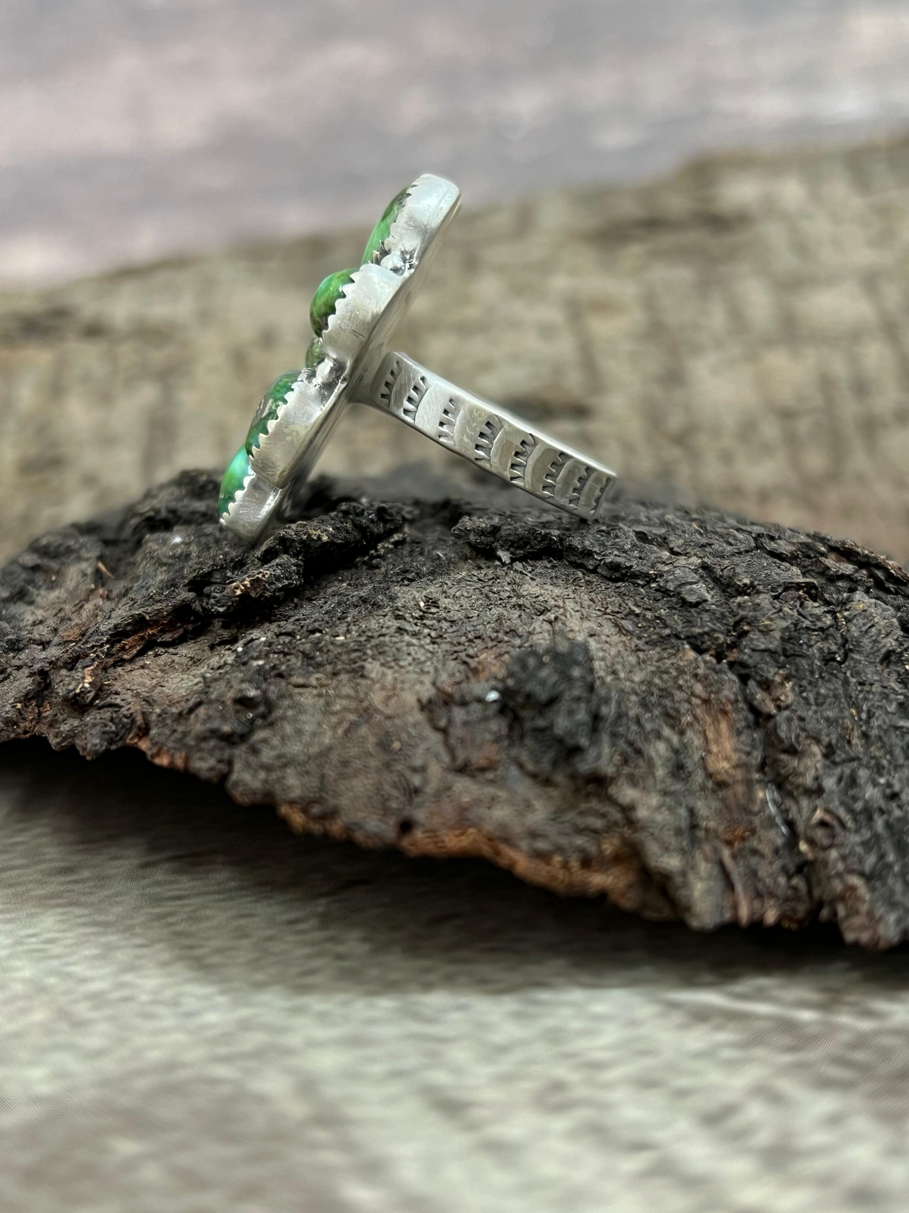 Handmade Sterling Silver Sonoran Mountain Turquoise Adjustable Ring with Signed Nizhoni