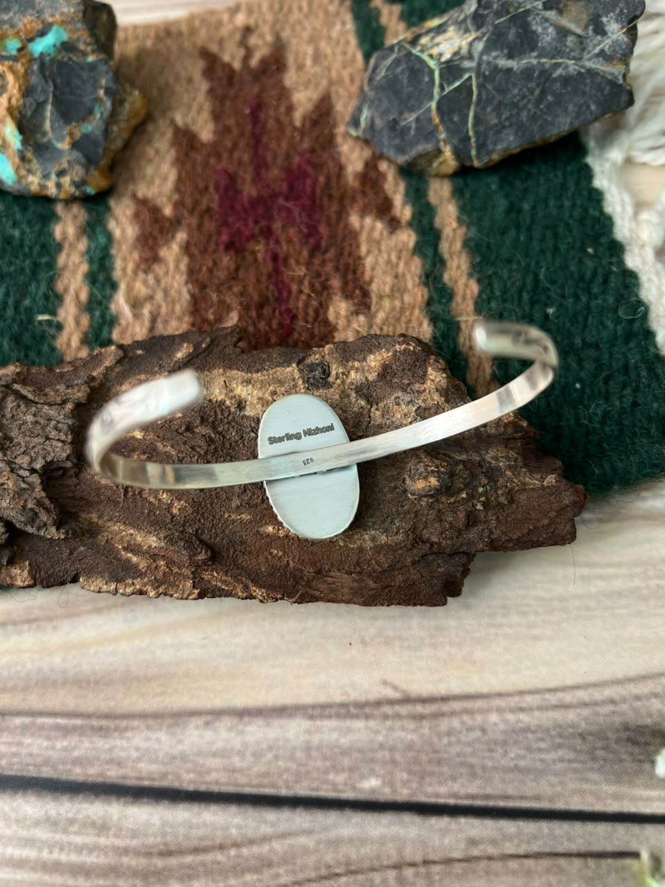 Handmade Sterling Silver Easter Blue Turquoise Cuff Bracelet Signed Nizhoni