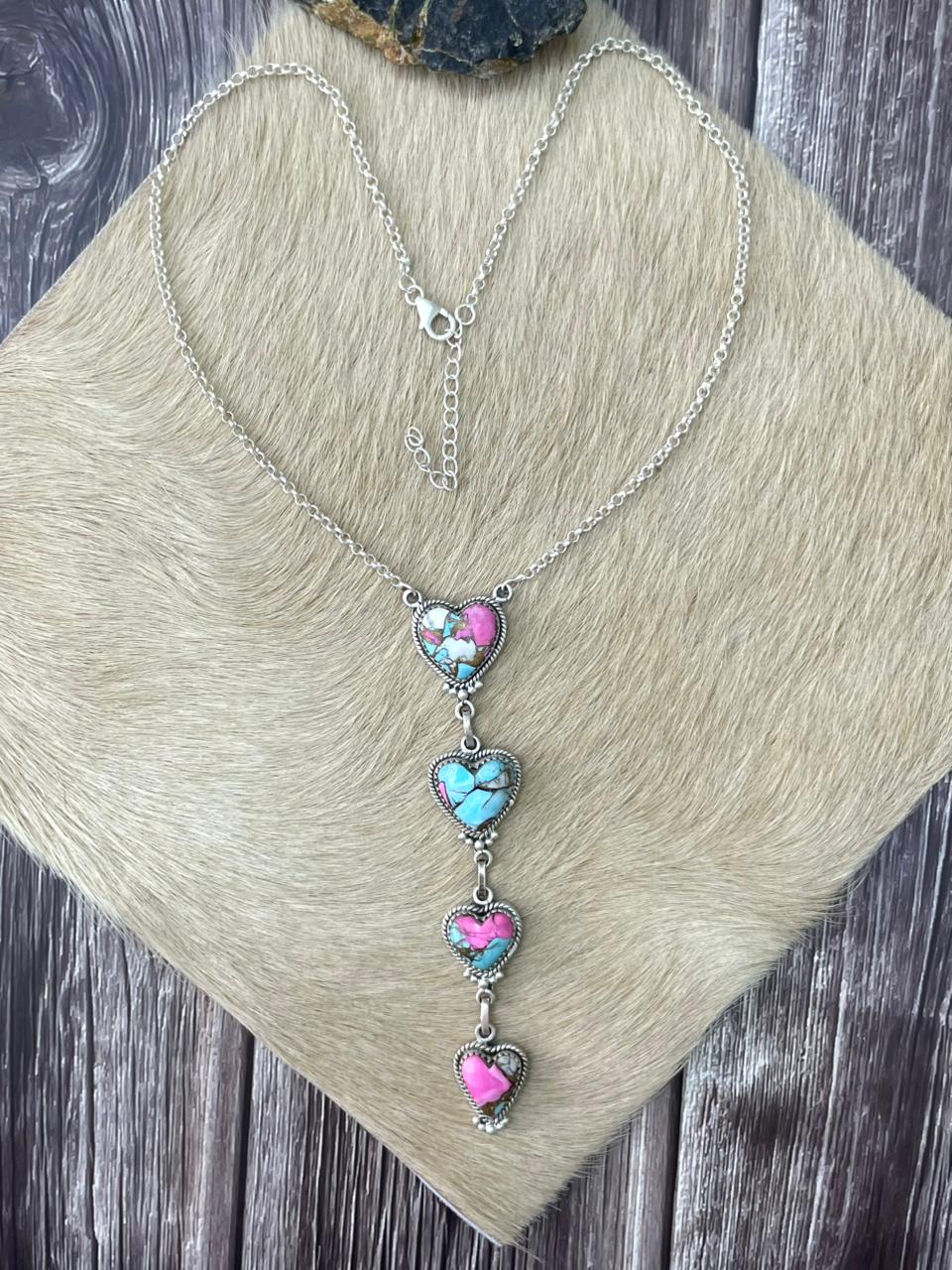 Handmade Sterling Silver Cotton Candy Heart Drop Necklace "Signed Nizhoni"