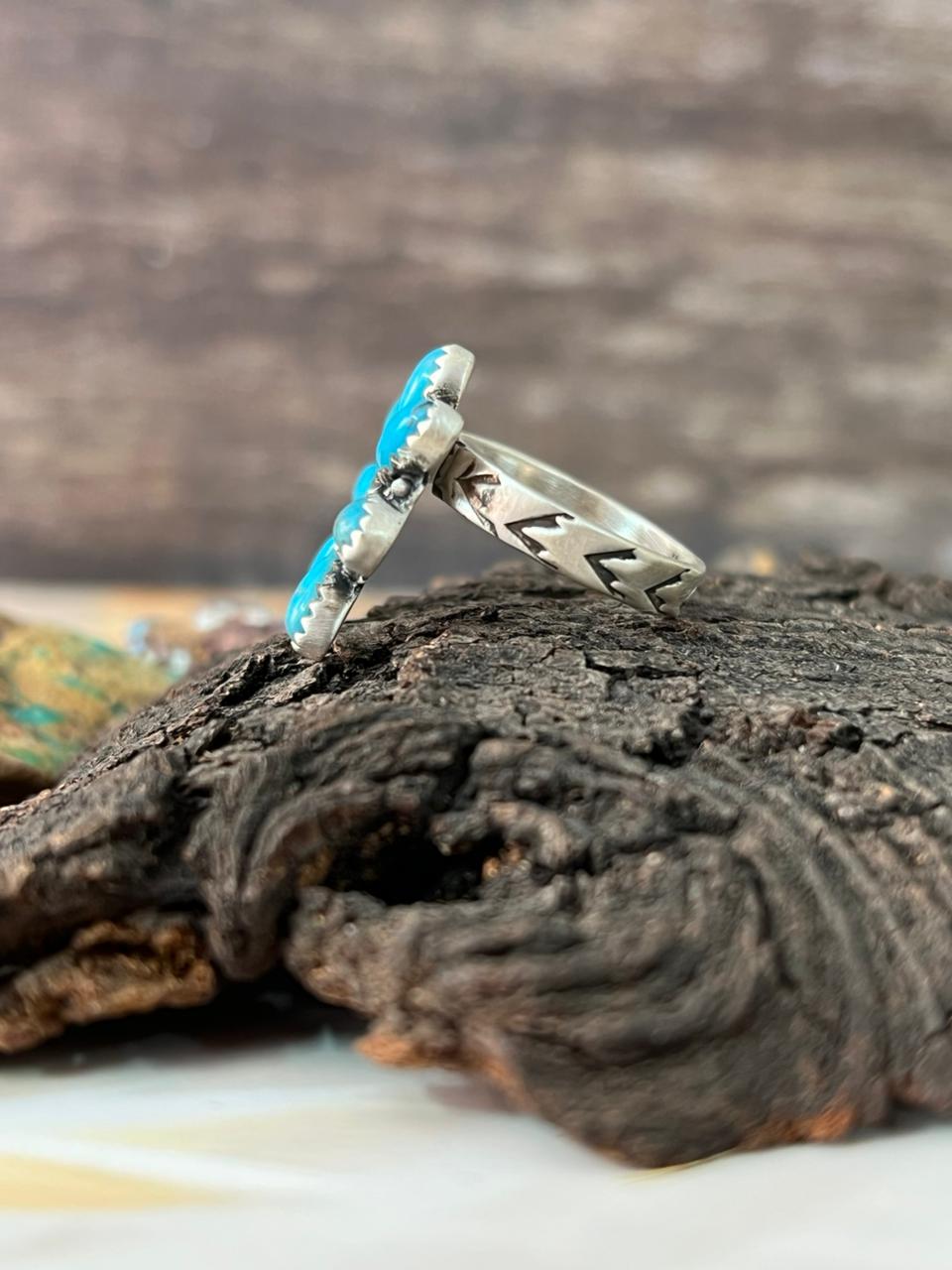 Handmade Sterling Silver Blue Turquoise Adjustable Ring "Signed Nizhoni"